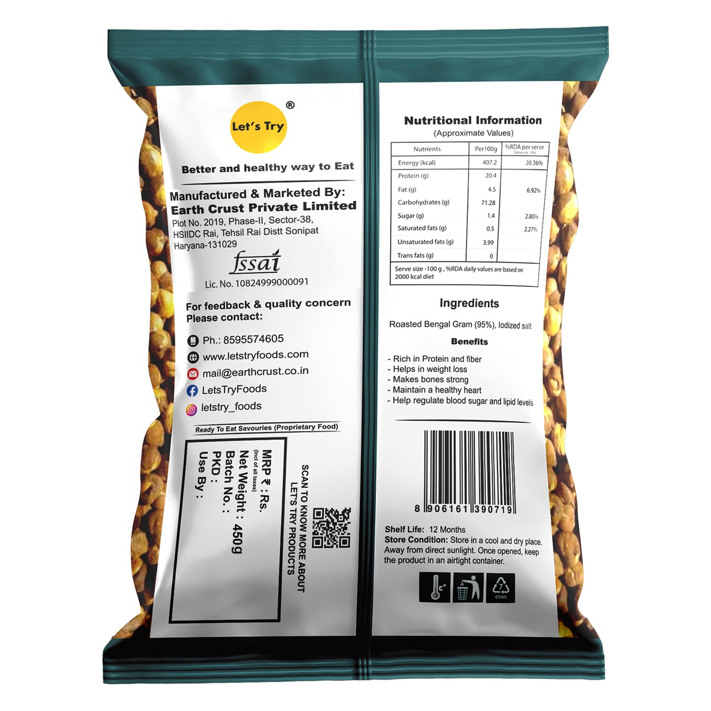 Let's Try Roasted Chana 450g | No Palm Oil