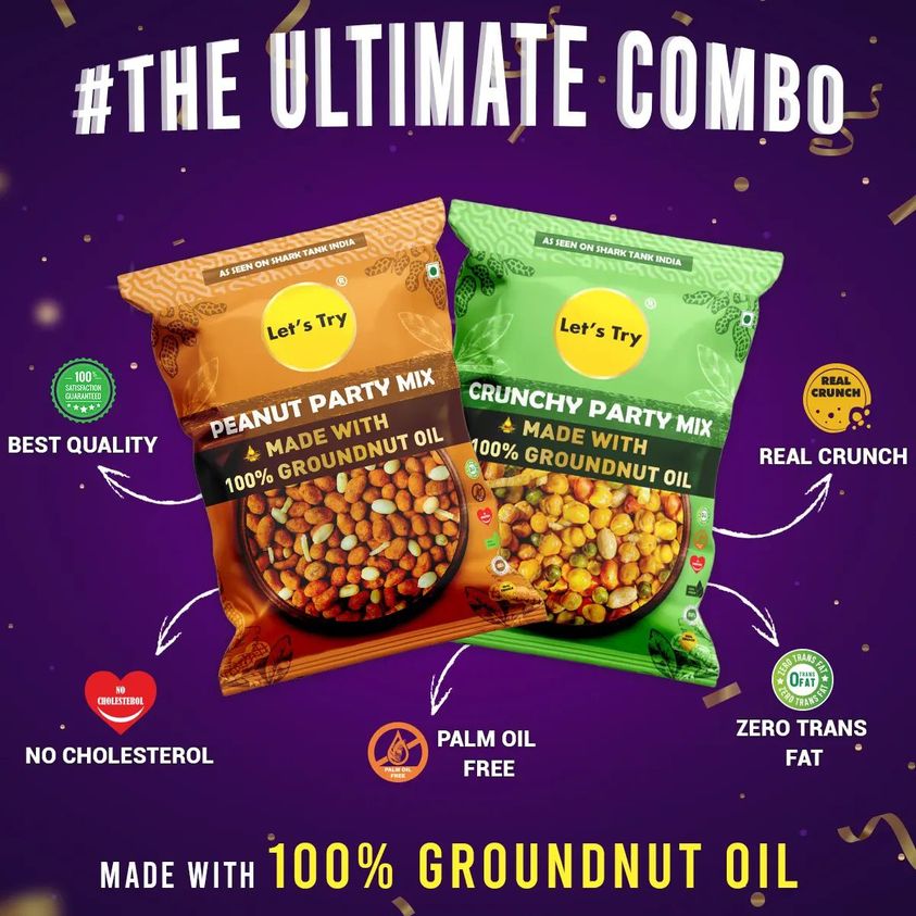 Products Included: 2 Pack of Let's Try Crunchy Party Mix 250g 2 Pack of Let's Try Peanut Party Mix 250g