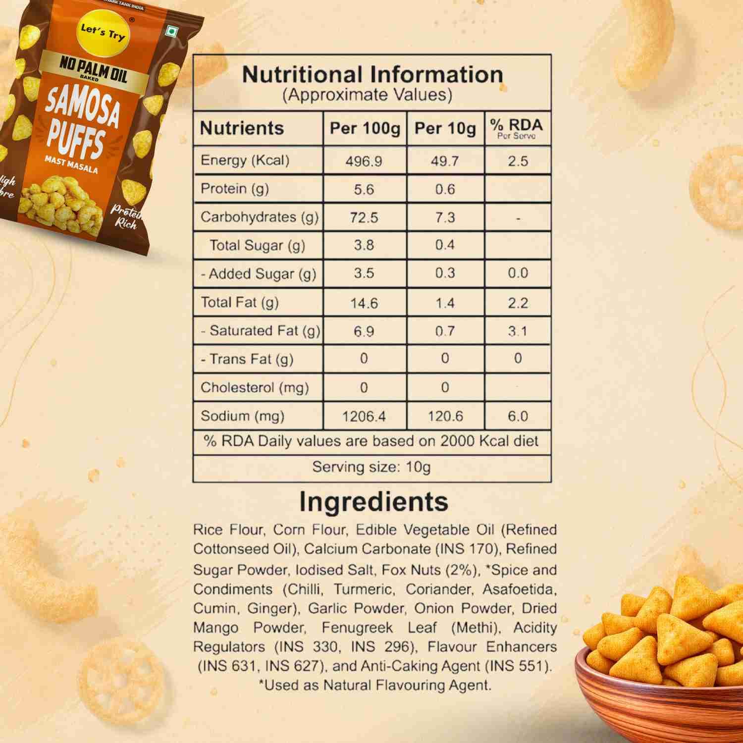 Samosa Puff Nutrition Facts – Calories & Ingredients | Healthy Healthy Namkeen | Let's Try Foods