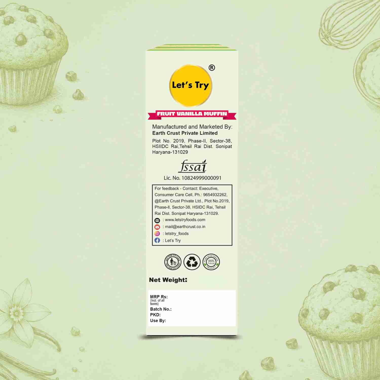 Fruit Vanilla Muffin Back Label – Ingredients & Info | Healthy Healthy Baked Snack | Let's Try Foods