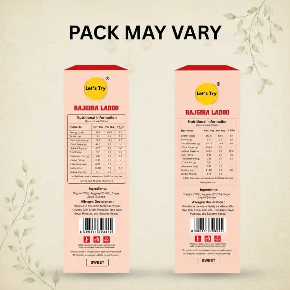 Rajgira Ladoo Ingredients & Nutritional Label – No Palm Oil, No Maida Clean Label Healthy Indian Sweets | Let's Try Foods