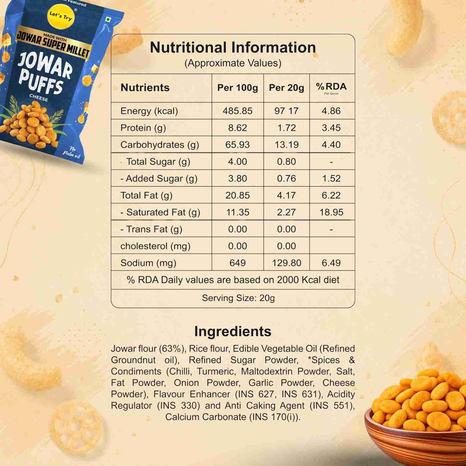 Jowar Puffs Nutrition Facts – Calories & Ingredients | Healthy Healthy Puff Snack | Let's Try Foods