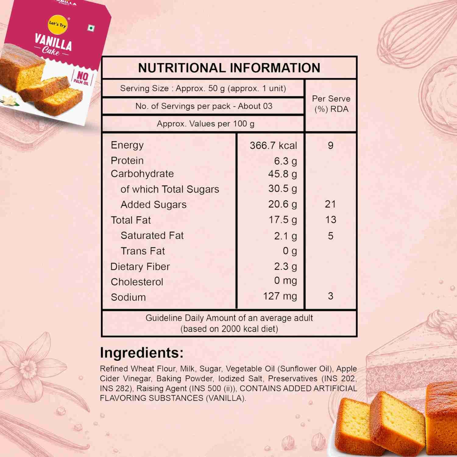 Vanilla Cake Nutrition Facts – Calories & Ingredients | Healthy Healthy Baked Snack | Let's Try Foods