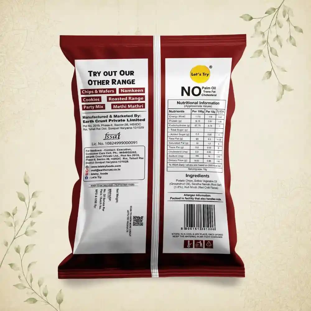 Vrat Mota Chips Ingredients & Nutritional Label – No Palm Oil, No Maida Clean Label Healthy Chips | Let's Try Foods