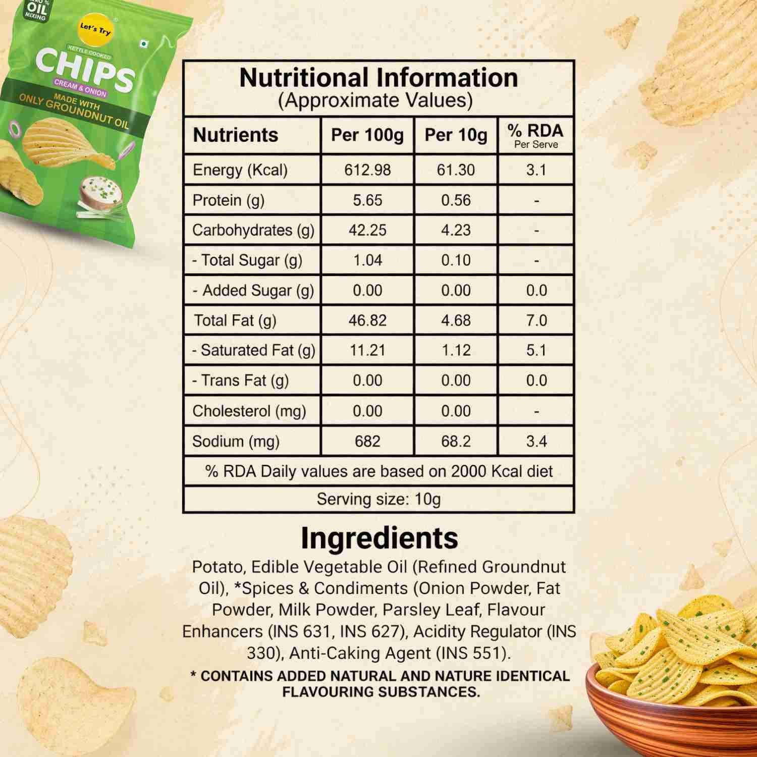 Cream & Onion Chips Nutrition Facts – Calories & Ingredients | Healthy Healthy Chips | Let's Try Foods