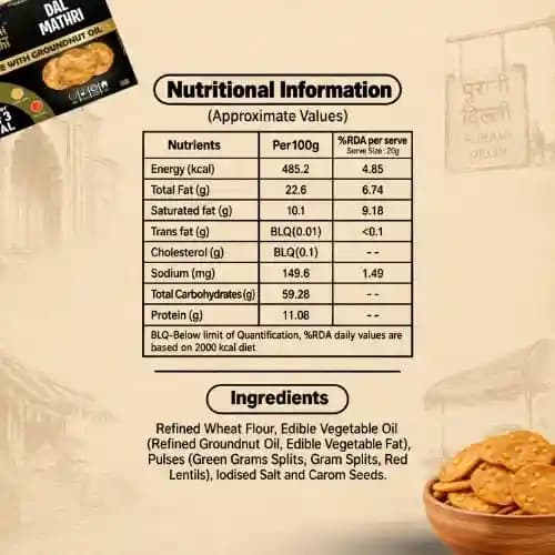 Purani Delhi - Dal Mathri Nutrition Facts – Calories & Ingredients | Healthy Healthy Namkeen | Let's Try Foods