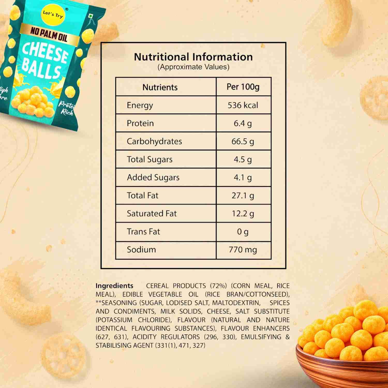 Cheese Balls Nutrition Facts – Calories & Ingredients | Healthy Healthy Indian Snack | Let's Try Foods