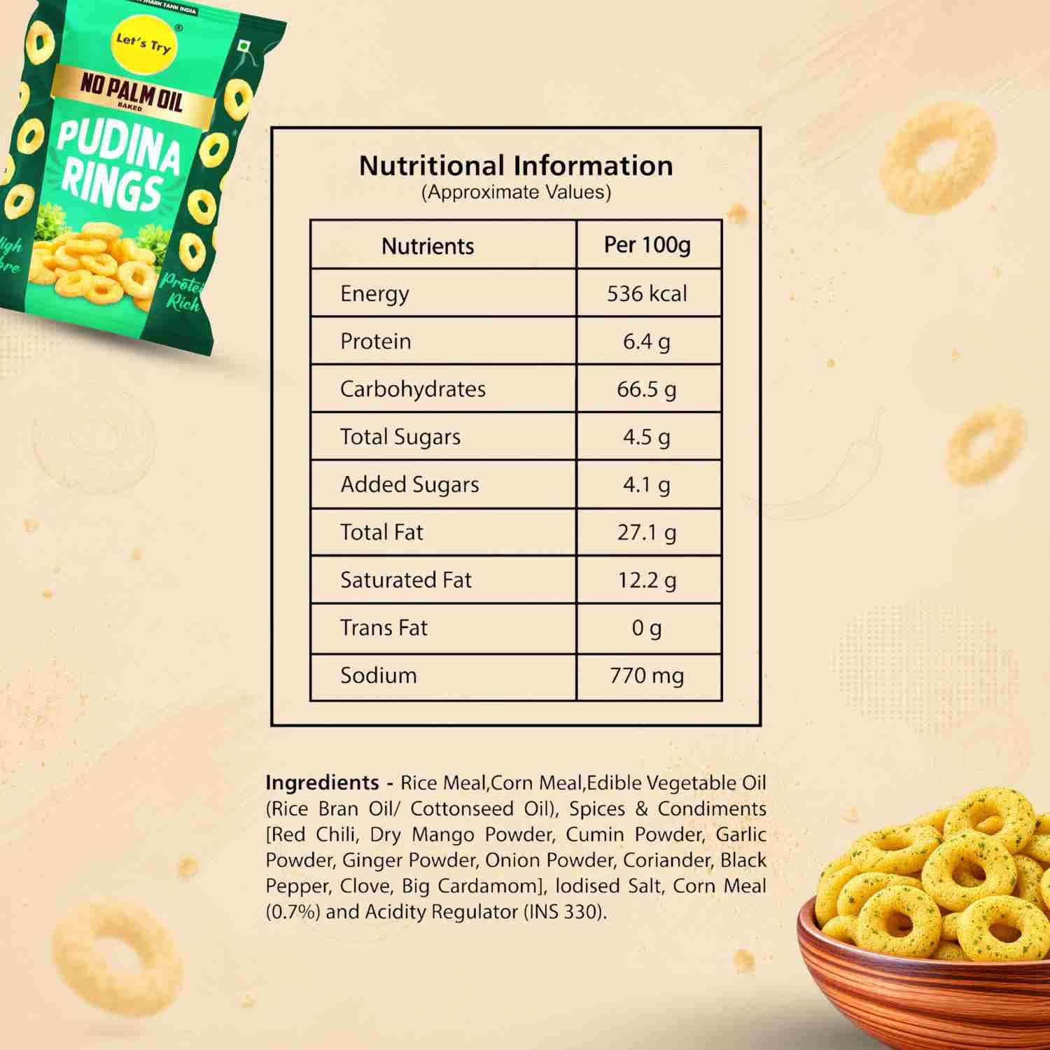 Pudina Rings Nutrition Facts – Calories & Ingredients | Healthy Healthy Indian Snack | Let's Try Foods