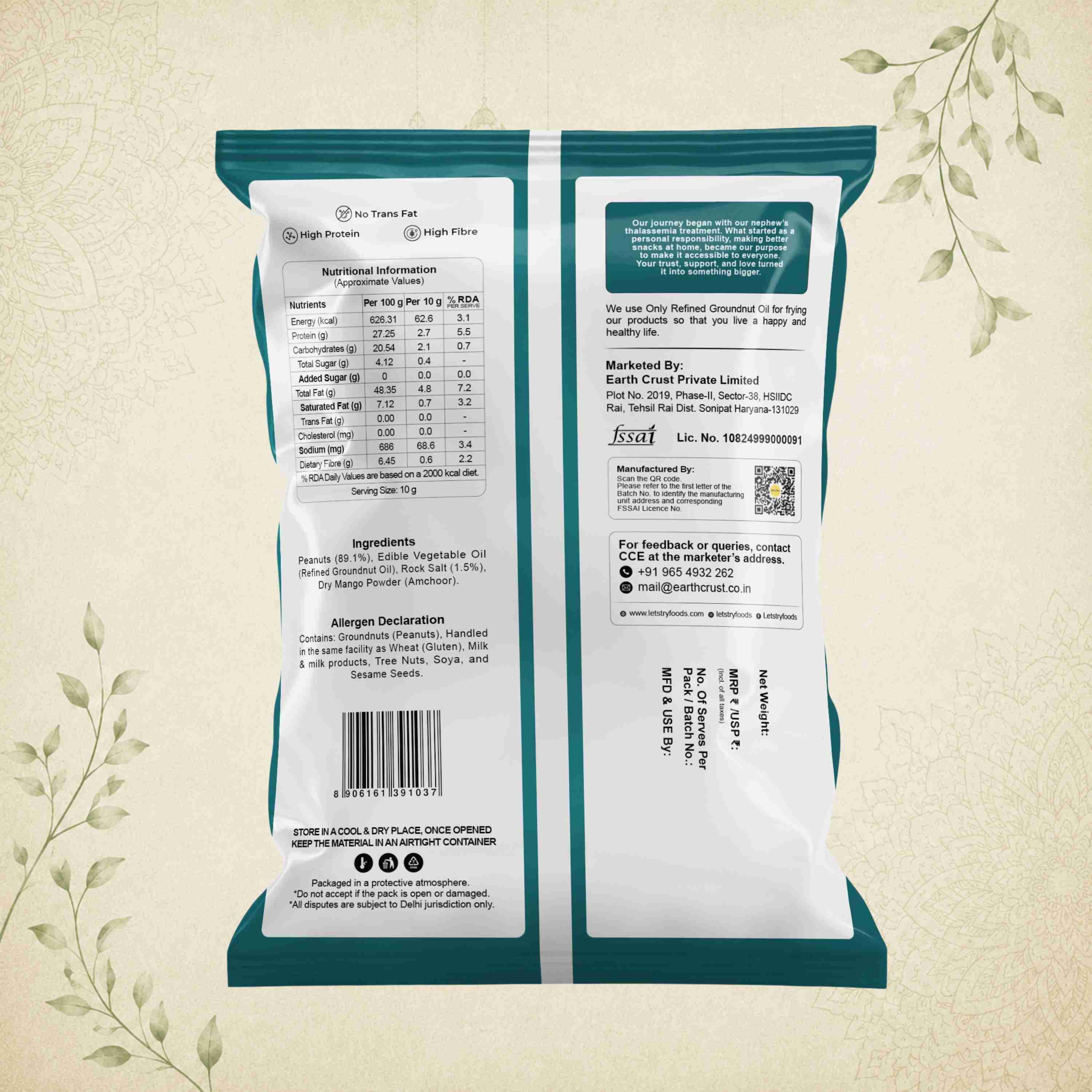 Salted Peanut Ingredients & Nutritional Label – No Palm Oil, No Maida Clean Label Healthy Roasted Nuts | Let's Try Foods