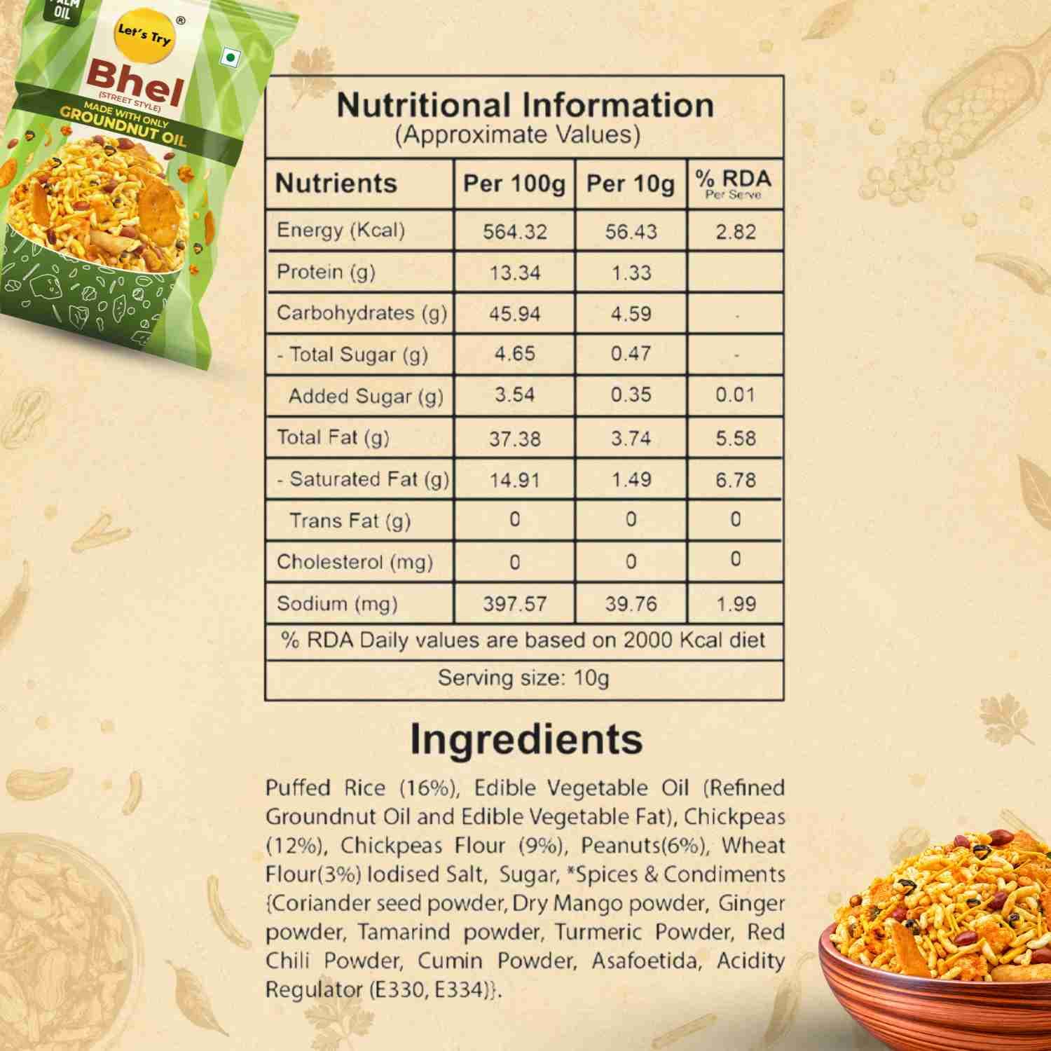 Bhel Mixture Nutrition Facts – Calories & Ingredients | Healthy Healthy Indian Mixture | Let's Try Foods