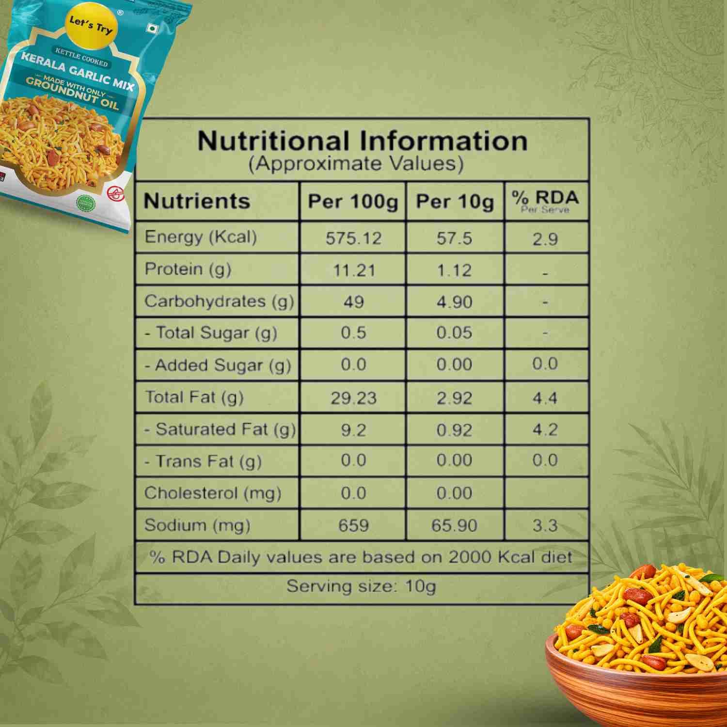 Kerala Garlic Mix Nutrition Facts – Calories & Ingredients | Healthy Healthy Indian Mixture | Let's Try Foods