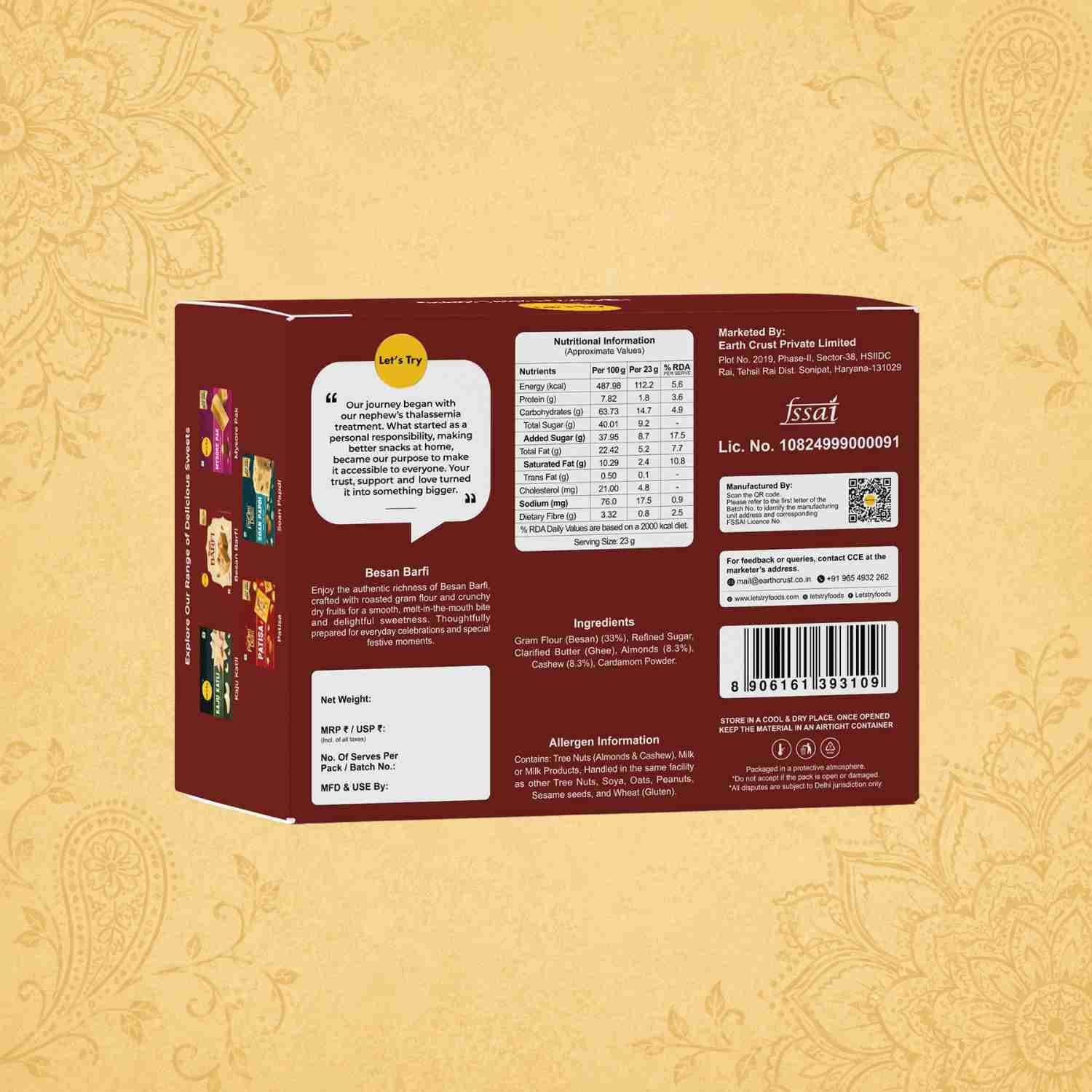 Besan Barfi Ingredients & Nutritional Label – No Palm Oil, No Maida Clean Label Healthy Indian Sweets | Let's Try Foods