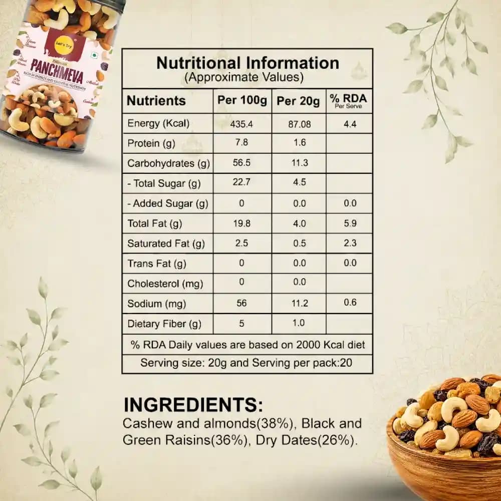 Panchmeva Mix Jar Nutrition Facts – Calories & Ingredients | Healthy Healthy Indian Mixture | Let's Try Foods