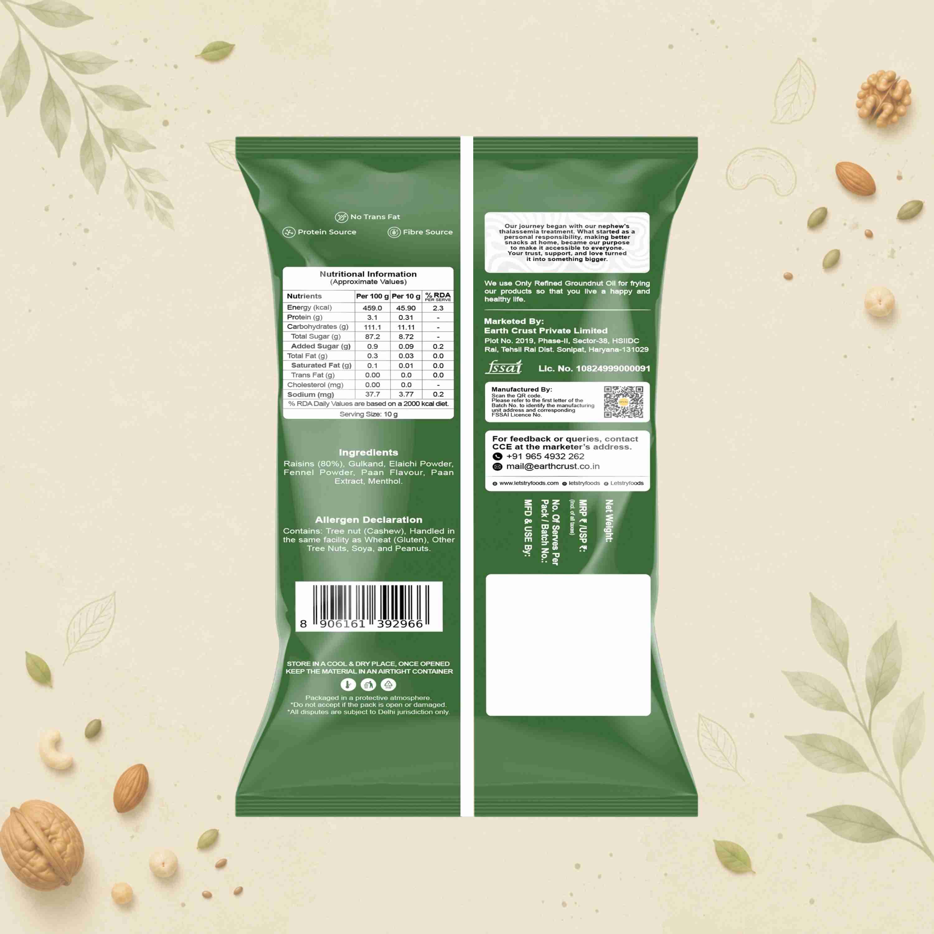 Paan Raisins Ingredients & Nutritional Label – No Palm Oil, No Maida Clean Label Healthy Dry Fruit Snack | Let's Try Foods