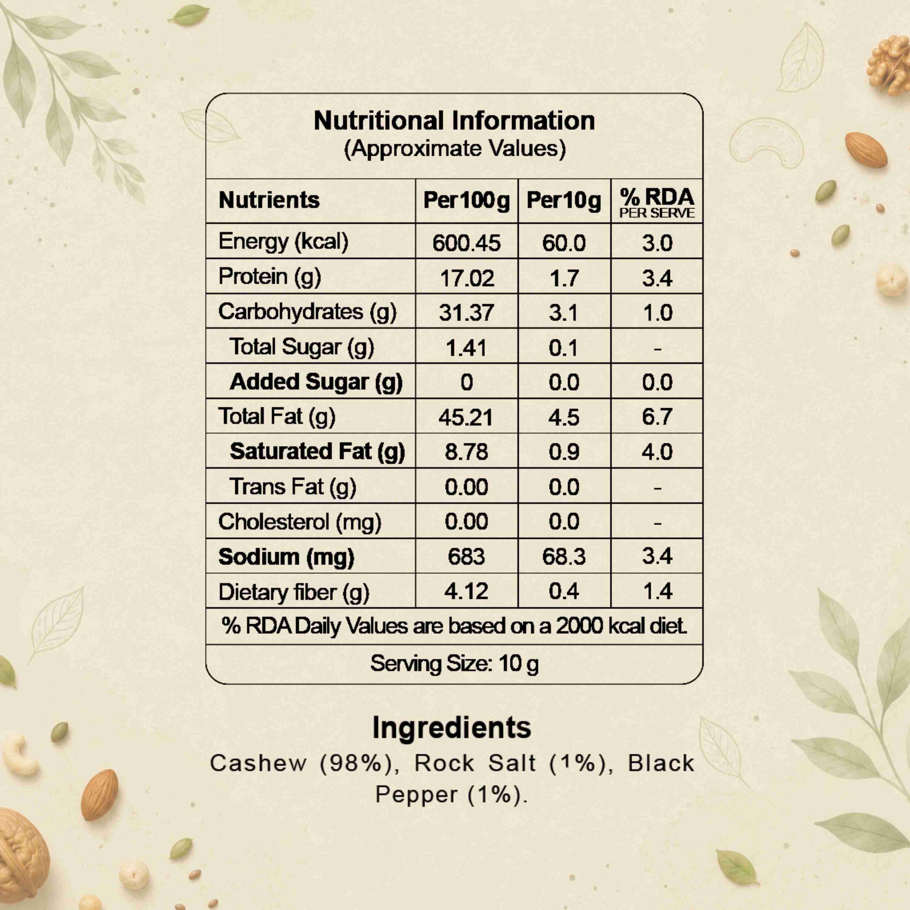Roasted Cashew Pepper Nutrition Facts – Calories & Ingredients | Healthy Premium Roasted Cashew | Let's Try Foods