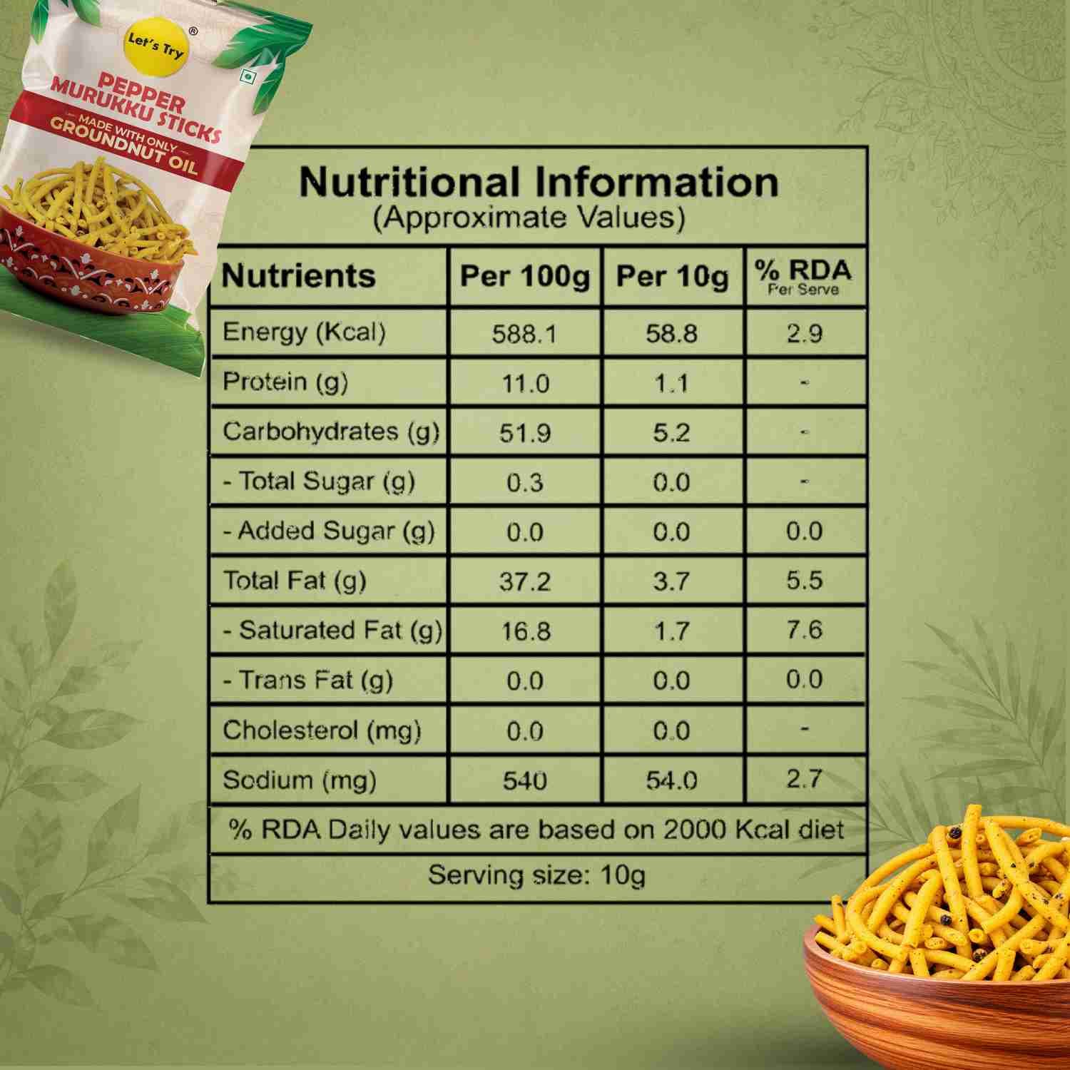 Pepper Murukku Sticks Nutrition Facts – Calories & Ingredients | Healthy Healthy Namkeen | Let's Try Foods