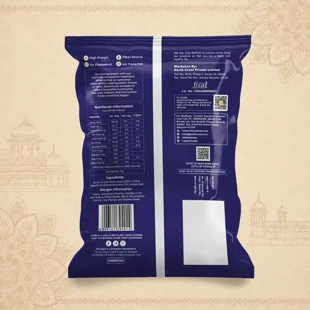 Signature Moong Dal Ingredients & Nutritional Label – No Palm Oil, Groundnut Oil Clean Label Healthy Namkeen | Let's Try Foods