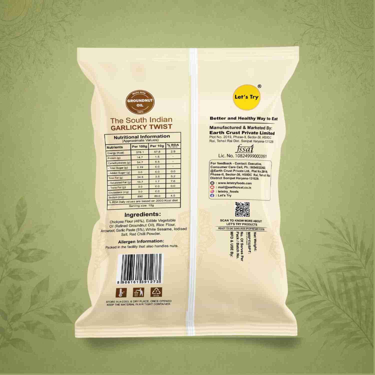 Garlic Ribbon Murukku Ingredients & Nutritional Label – No Palm Oil, No Maida Clean Label Healthy Namkeen | Let's Try Foods