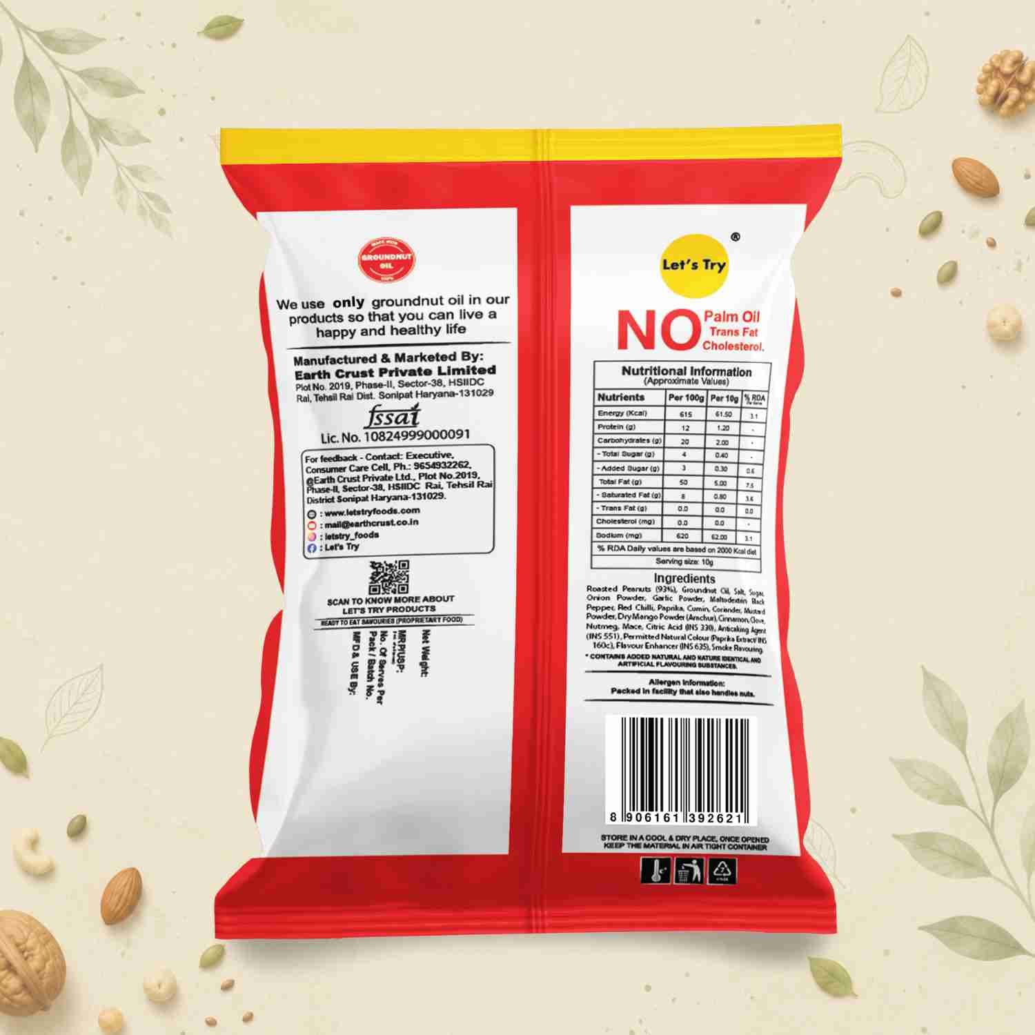 Roasted Peanut BBQ Ingredients & Nutritional Label – No Palm Oil, No Maida Clean Label Healthy Roasted Nuts | Let's Try Foods