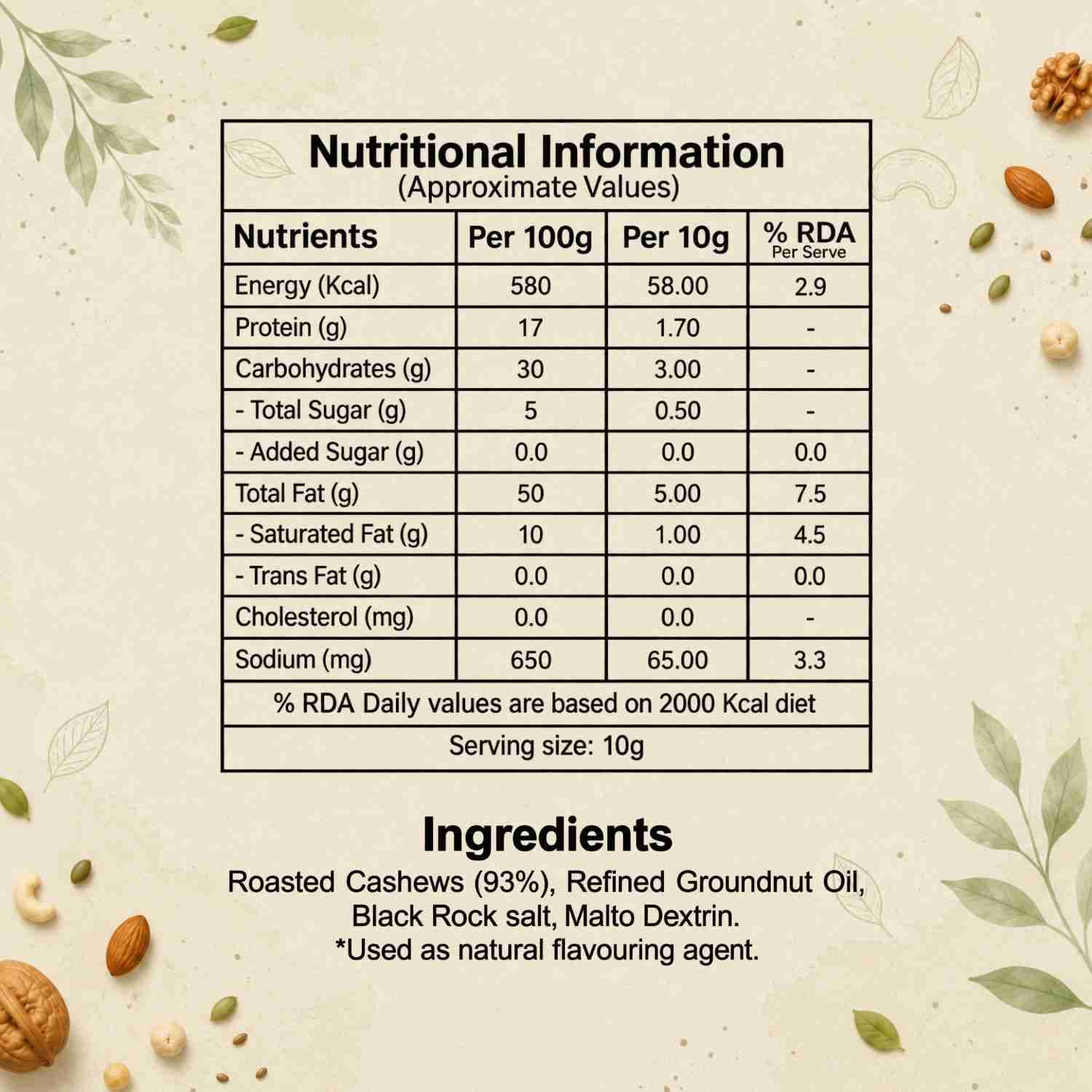 Roasted Cashew Salted Nutrition Facts – Calories & Ingredients | Healthy Premium Roasted Cashew | Let's Try Foods