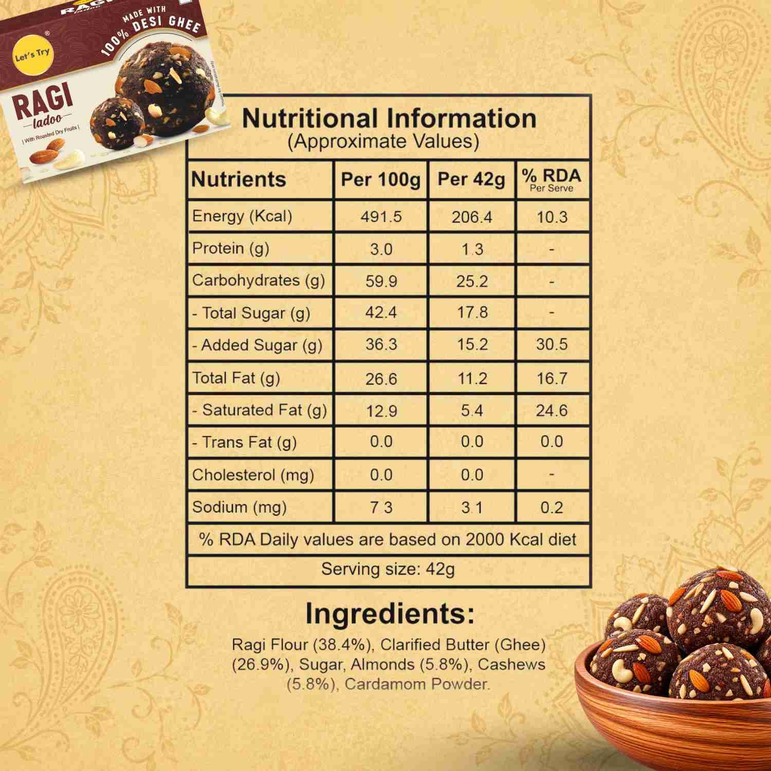 Ragi Ladoo Nutrition Facts – Calories & Ingredients | Healthy Healthy Indian Sweets | Let's Try Foods