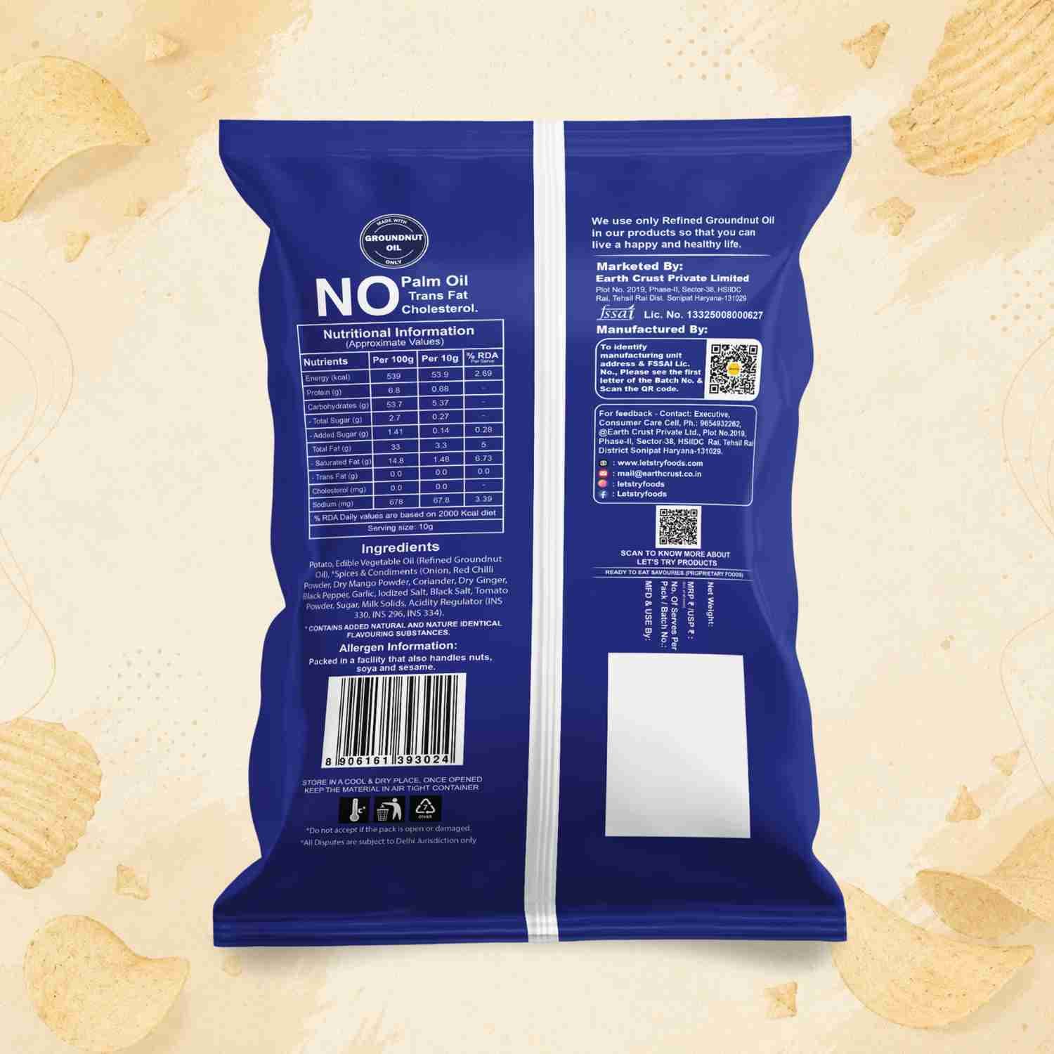 Desi Masala Chips Ingredients & Nutritional Label – No Palm Oil, No Maida Clean Label Healthy Chips | Let's Try Foods
