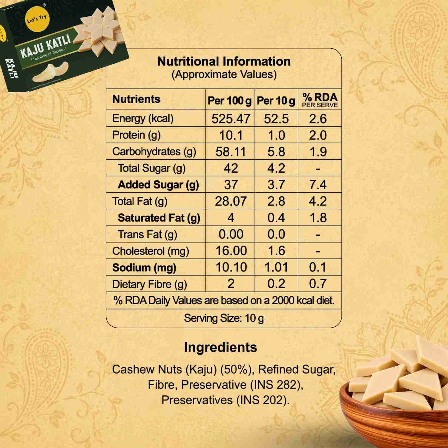 Purani Delhi - Kaju Katli Nutrition Facts – Calories & Ingredients | Healthy Traditional Delhi Snack | Let's Try Foods