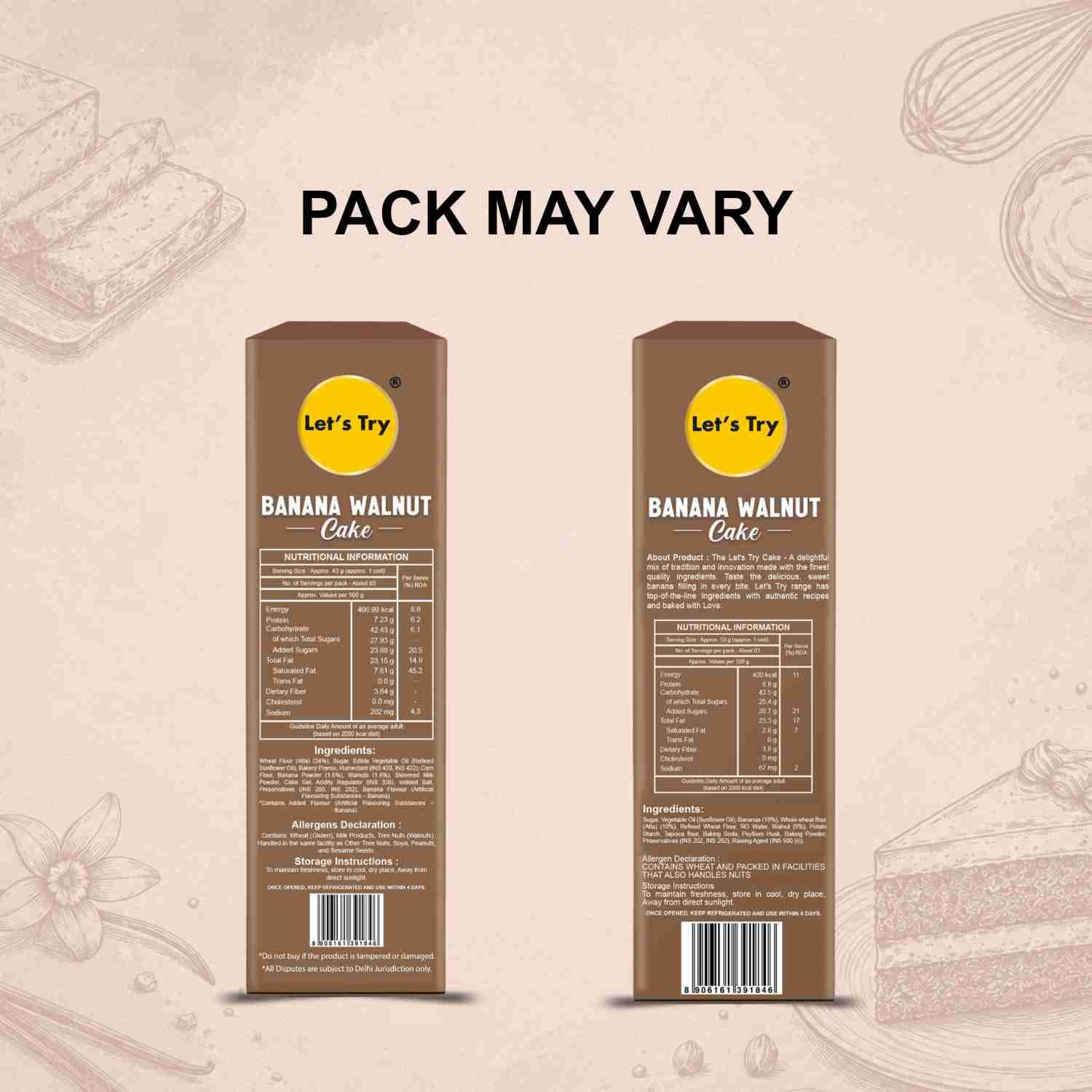 Banana Walnut Cake Ingredients & Nutritional Label – No Maida, No Palm Oil Clean Label Healthy Baked Snack | Let's Try Foods