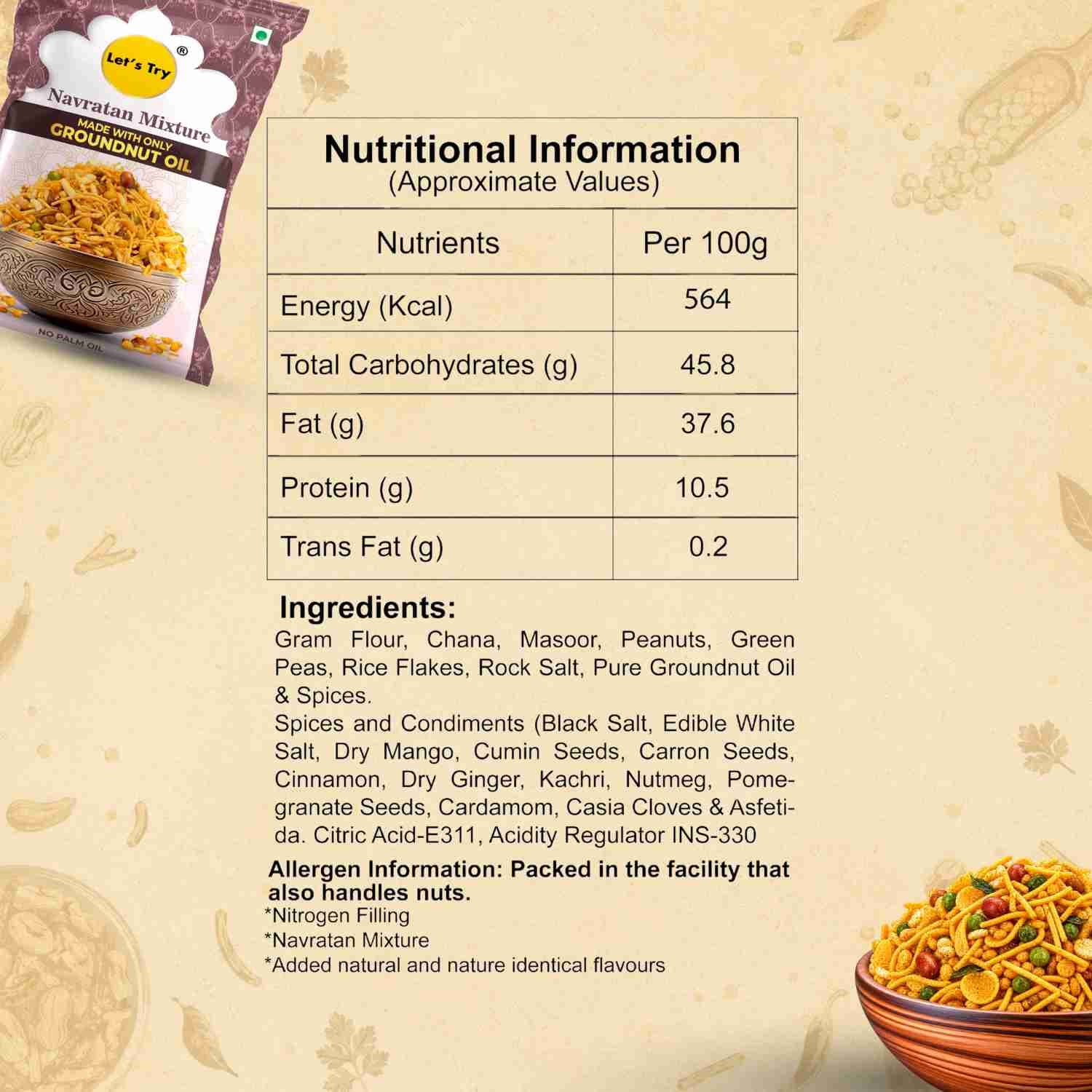 Navratan Mixture Nutrition Facts – Calories & Ingredients | Healthy Healthy Indian Mixture | Let's Try Foods