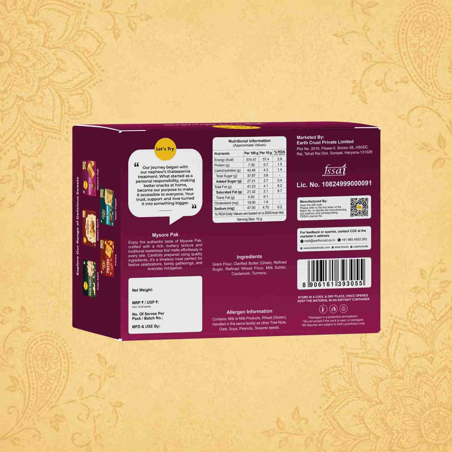 Purani Delhi - Mysore Pak Ingredients & Nutritional Label – No Palm Oil, No Maida Clean Label Traditional De | Let's Try Foods