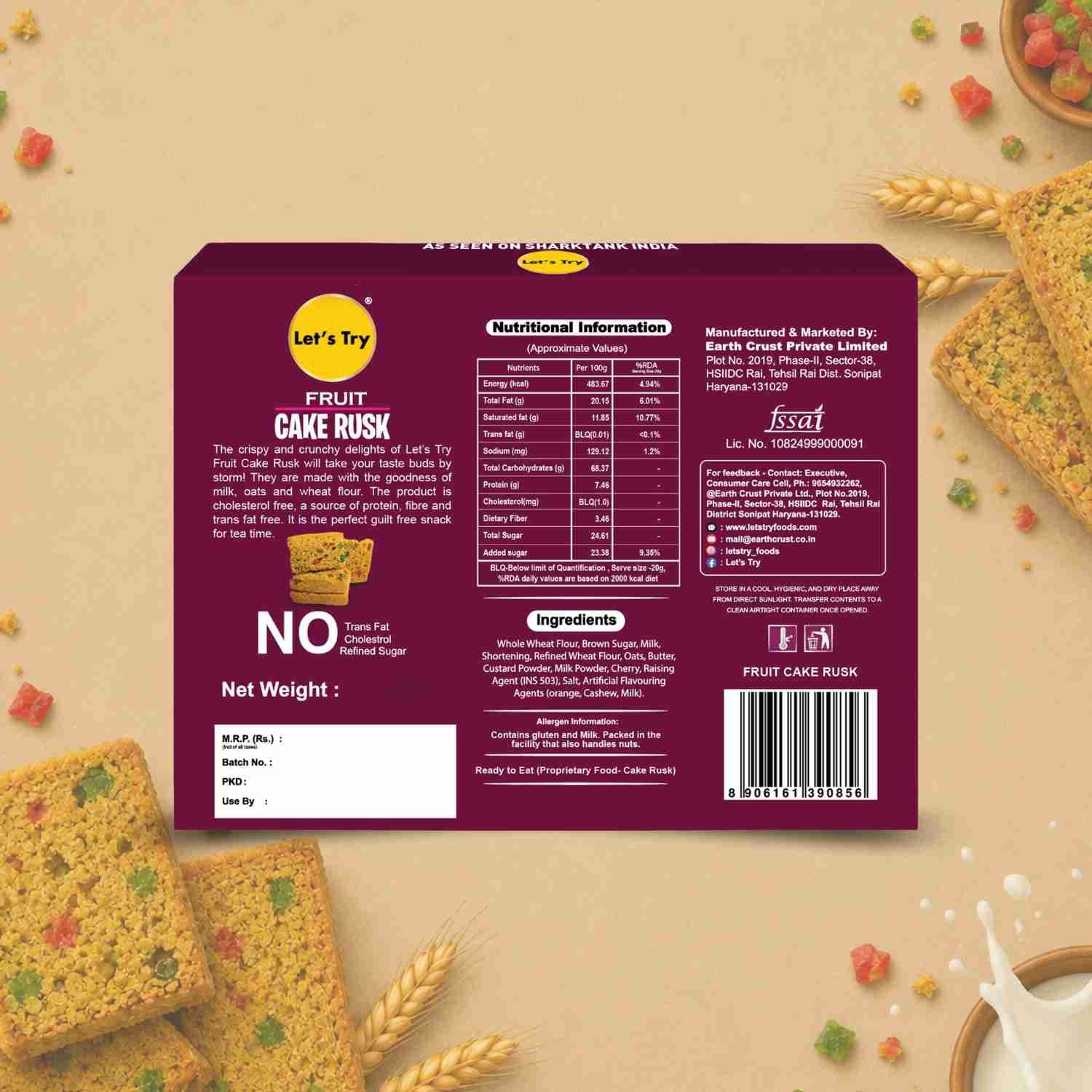 Fruit Cake Rusk 200g Ingredients & Nutritional Label – No Maida, No Palm Oil Clean Label Healthy Rusk | Let's Try Foods
