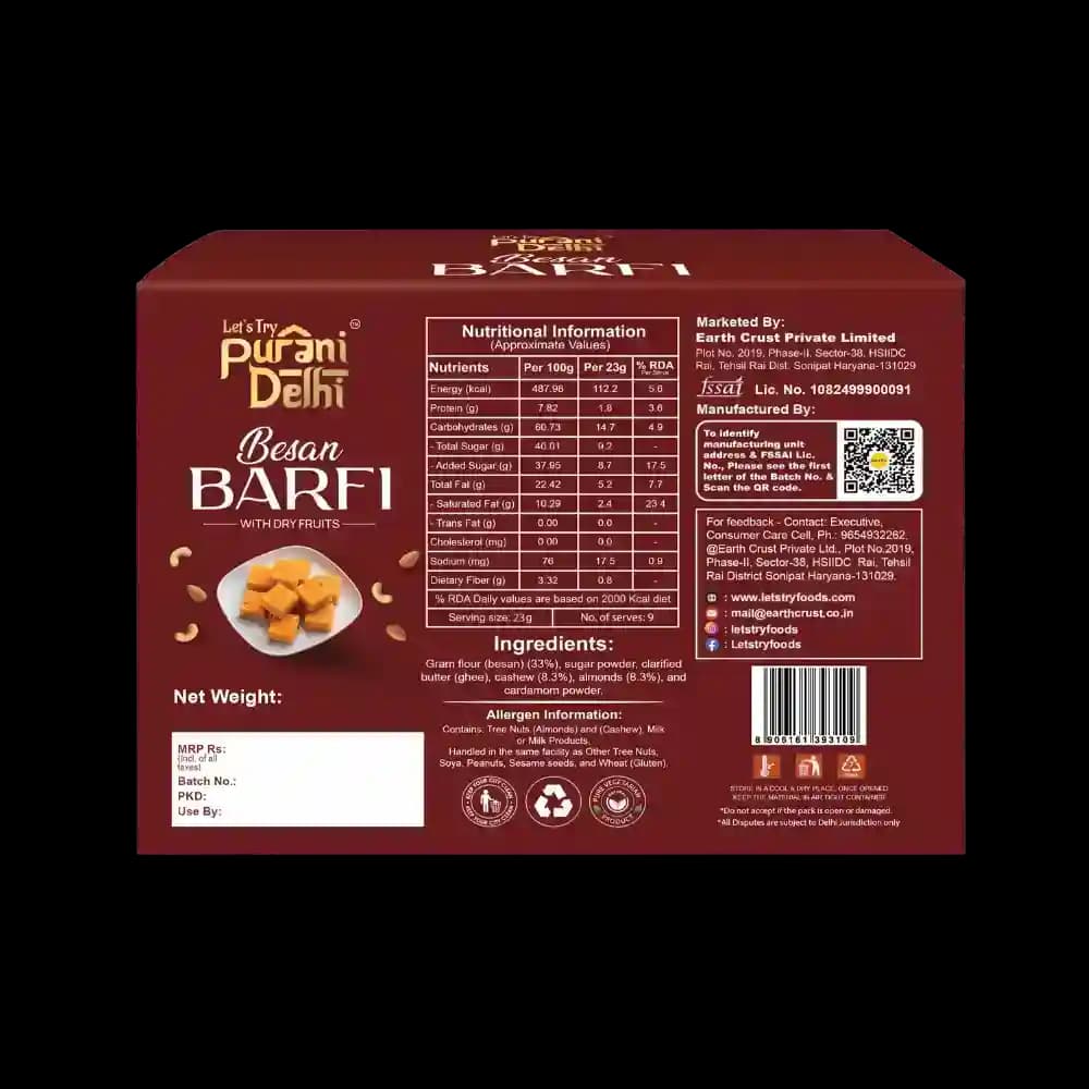Besan Barfi Ingredients & Nutritional Label – No Palm Oil, No Maida Clean Label Healthy Indian Sweets | Let's Try Foods