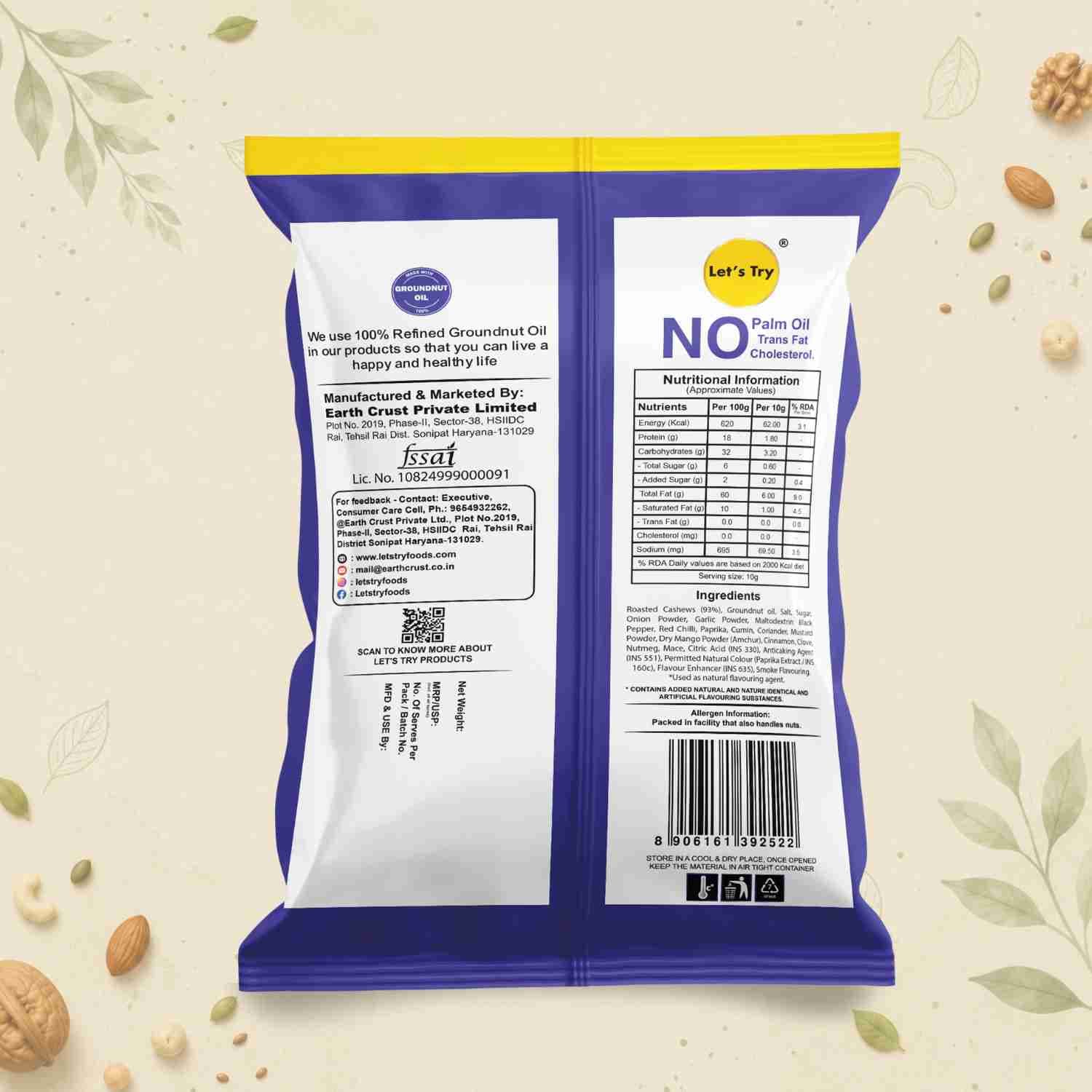 Roasted Cashew BBQ Ingredients & Nutritional Label – No Palm Oil, No Maida Clean Label Premium Roasted Cashew | Let's Try Foods