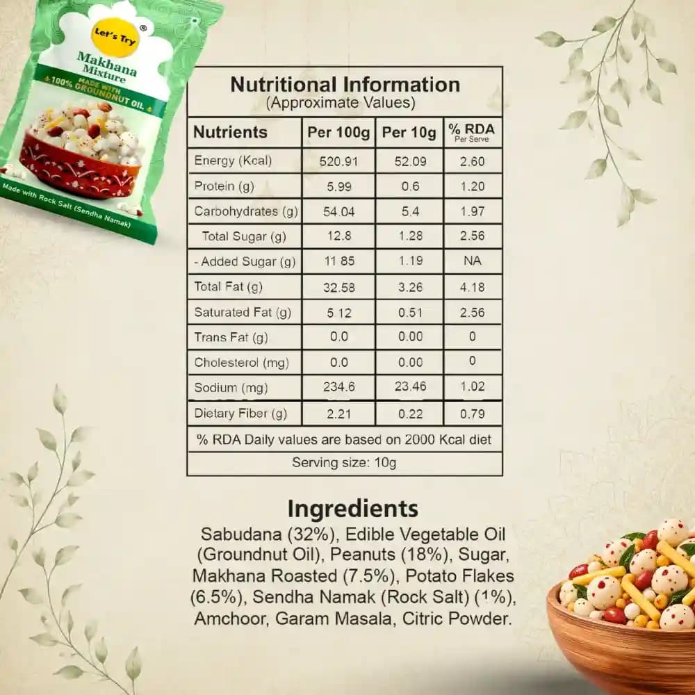 Makhana Mixture Nutrition Facts – Calories & Ingredients | Healthy Roasted Makhana | Let's Try Foods