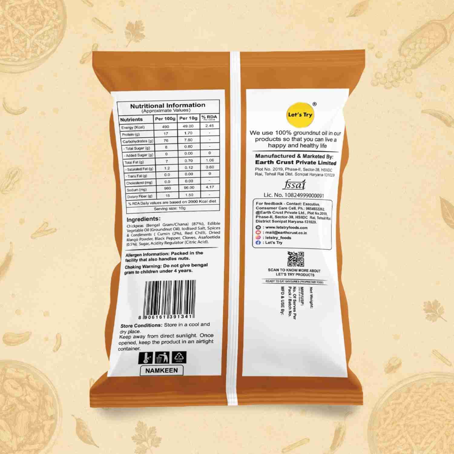 Hing Jeera Chana Roasted Ingredients & Nutritional Label – No Palm Oil, No Maida Clean Label Healthy Roasted | Let's Try Foods