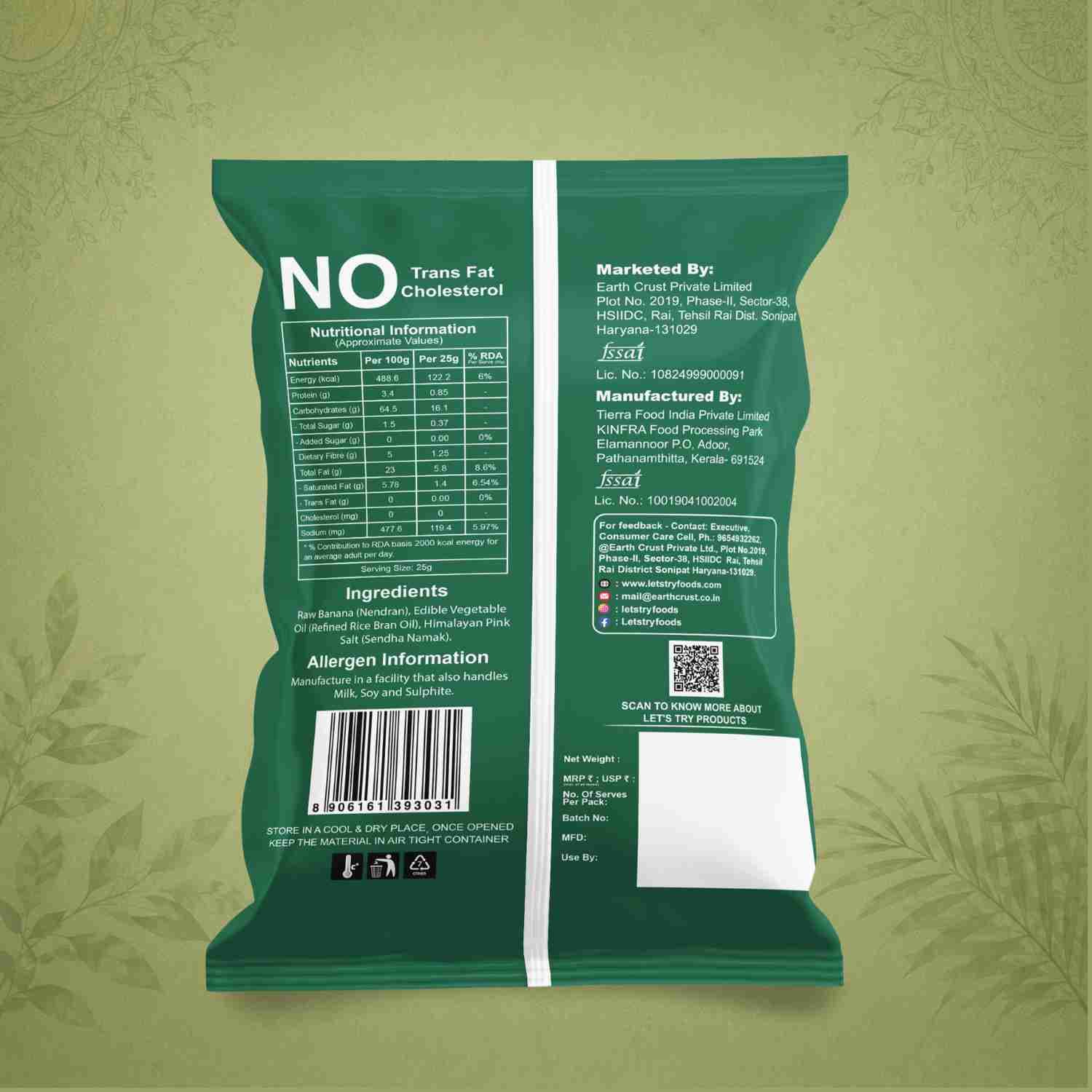 Banana Chips Ingredients & Nutritional Label – No Palm Oil, No Maida Clean Label Healthy Chips | Let's Try Foods