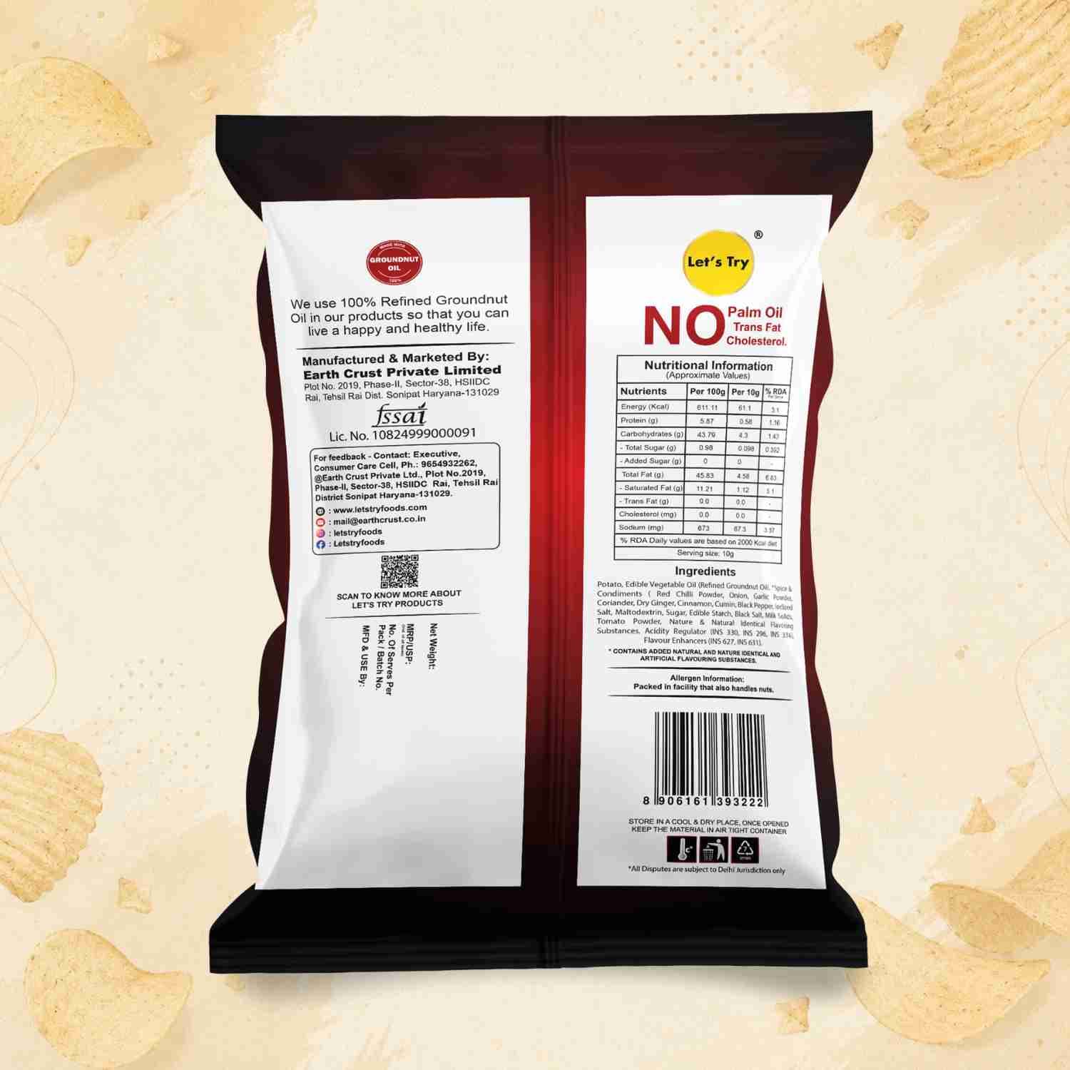 Flying Chilli Chips Ingredients & Nutritional Label – No Palm Oil, No Maida Clean Label Healthy Chips | Let's Try Foods