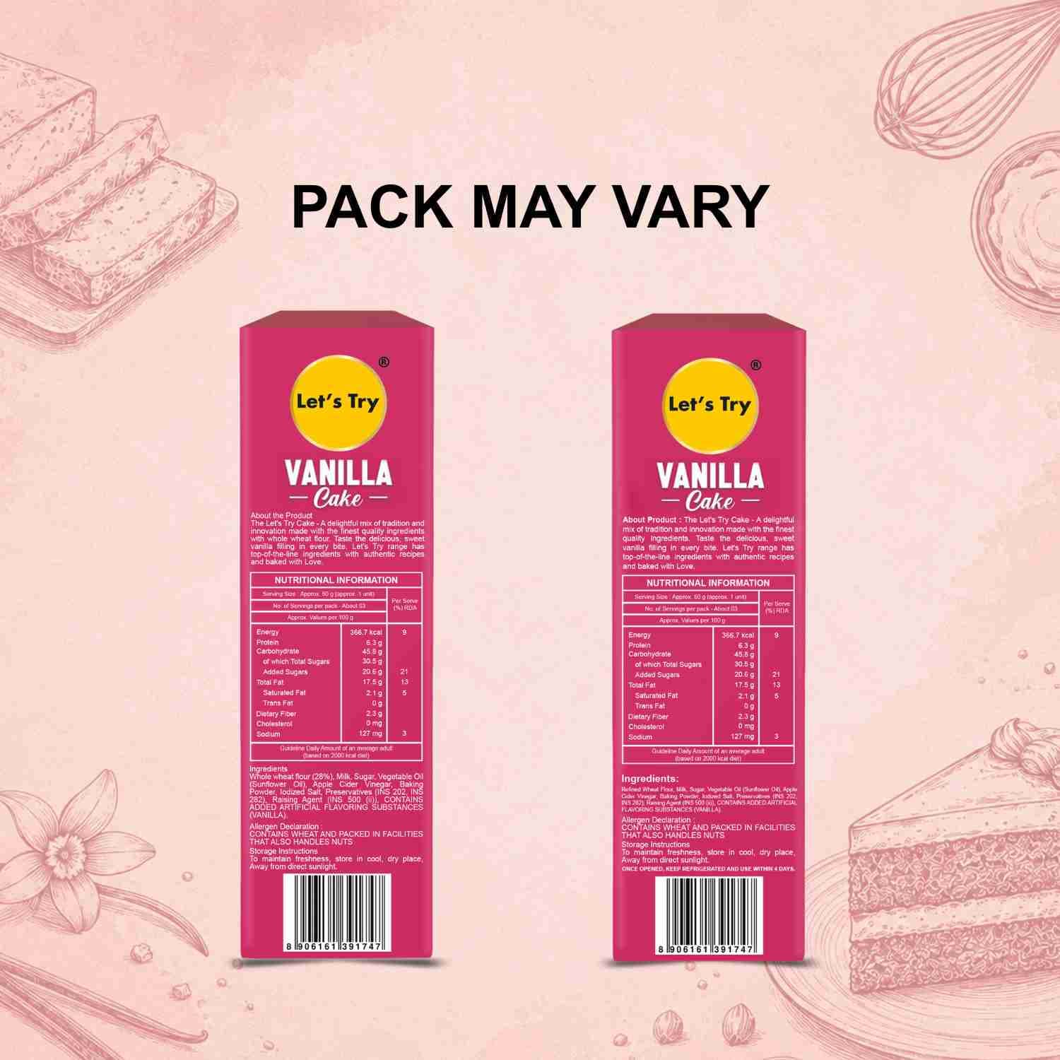 Vanilla Cake Back Label – Ingredients & Nutritional Info | Healthy Healthy Baked Snack | Let's Try Foods