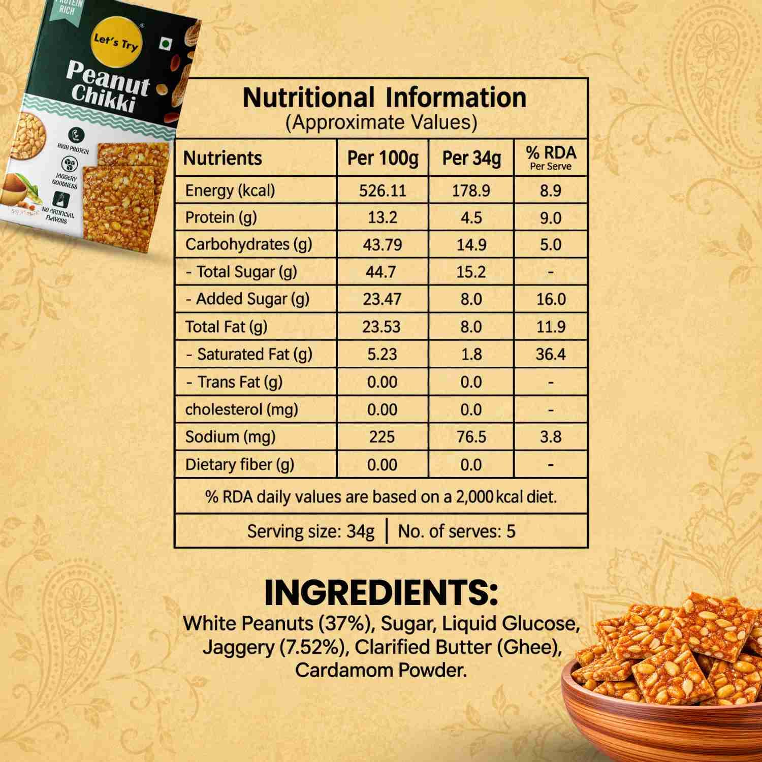 Peanut Chikki Nutrition Facts – Calories & Ingredients | Healthy Healthy Indian Sweets | Let's Try Foods
