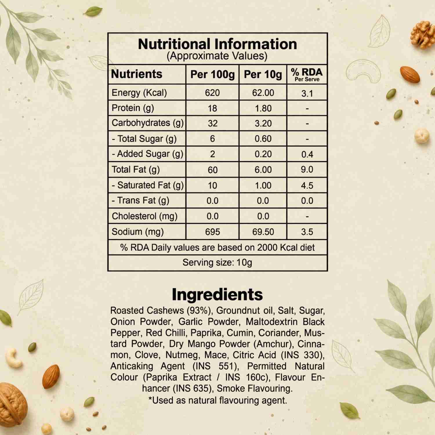 Roasted Cashew BBQ Nutrition Facts – Calories & Ingredients | Healthy Premium Roasted Cashew | Let's Try Foods