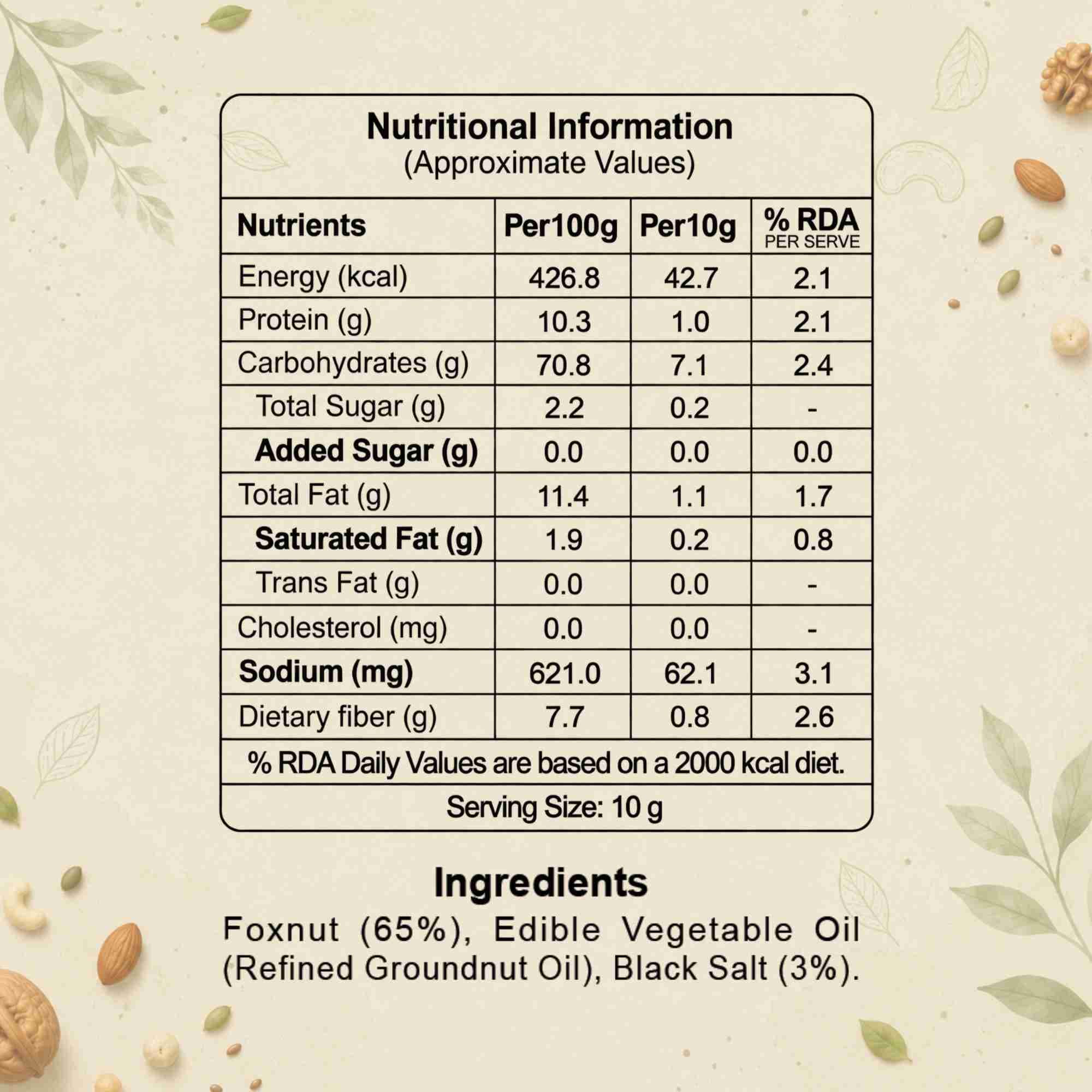 Black Salt Makhana Nutrition Facts – Calories & Ingredients | Healthy Roasted Makhana | Let's Try Foods