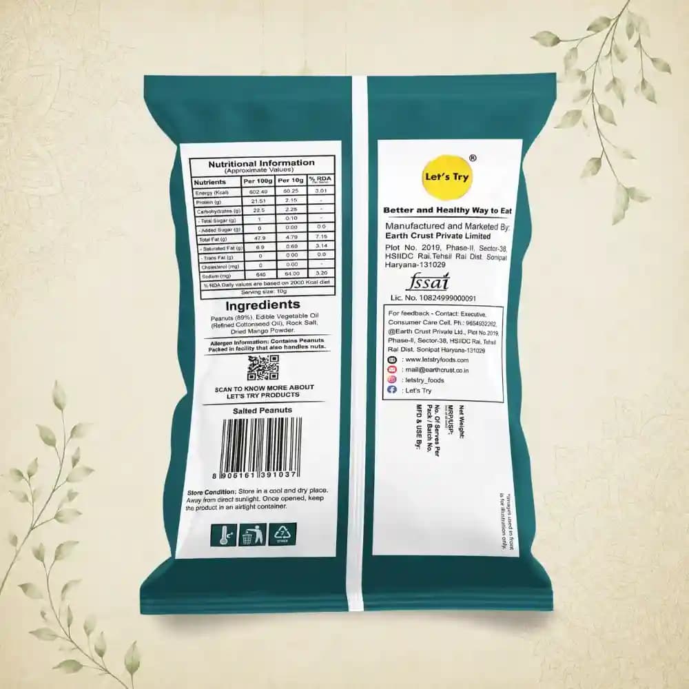 Salted Peanut Ingredients & Nutritional Label – No Palm Oil, No Maida Clean Label Healthy Roasted Nuts | Let's Try Foods