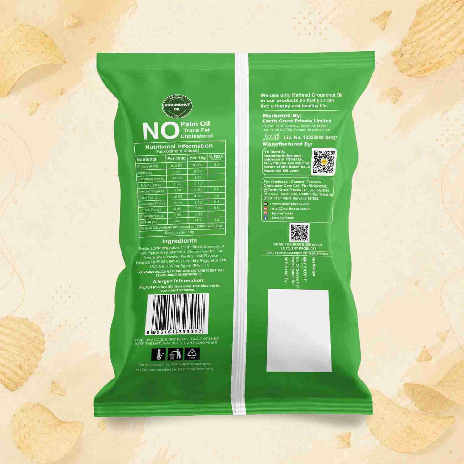 Cream & Onion Chips Ingredients & Nutritional Label – No Palm Oil, No Maida Clean Label Healthy Chips | Let's Try Foods