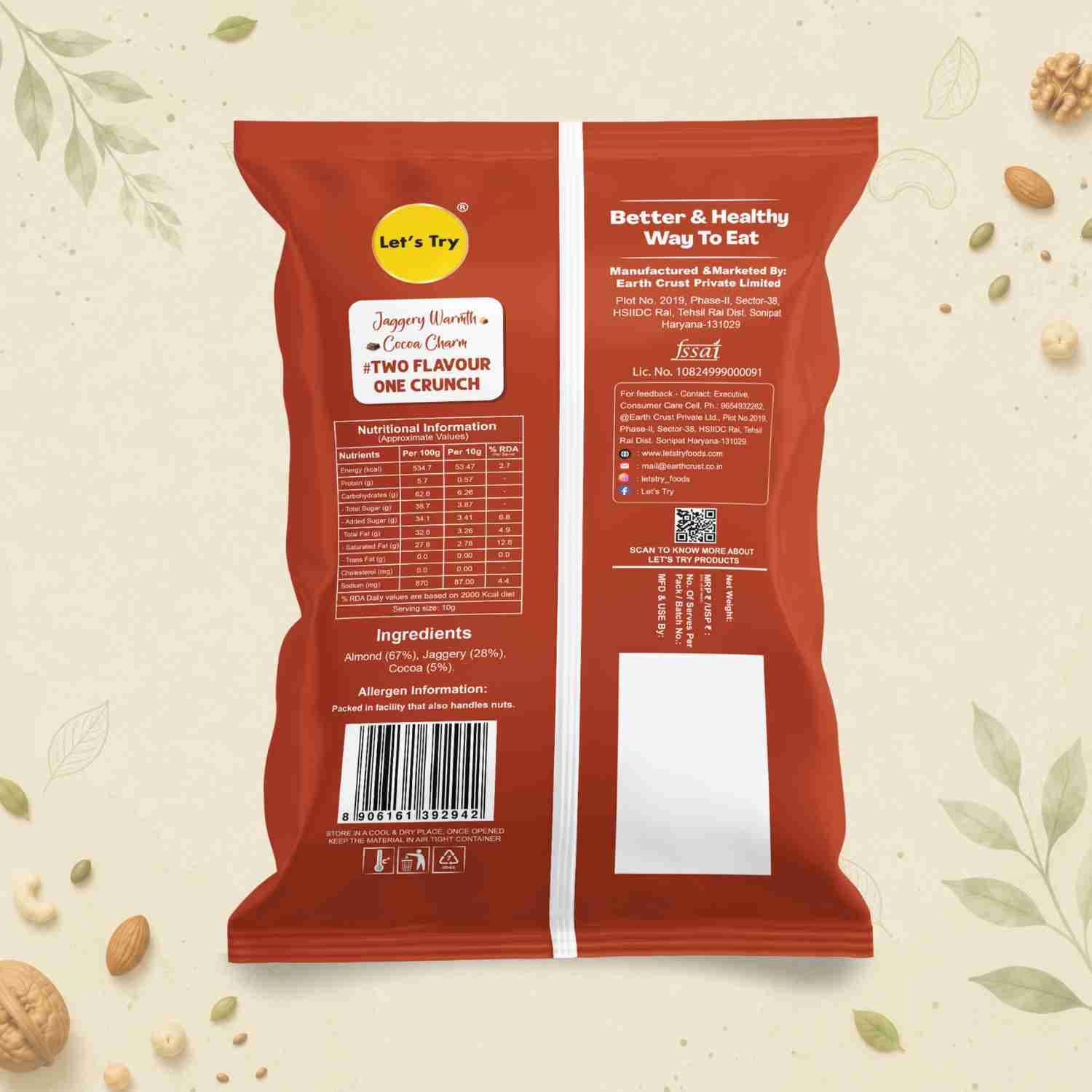 Chocolate Almond Ingredients & Nutritional Label – No Palm Oil, No Maida Clean Label Healthy Indian Snack | Let's Try Foods