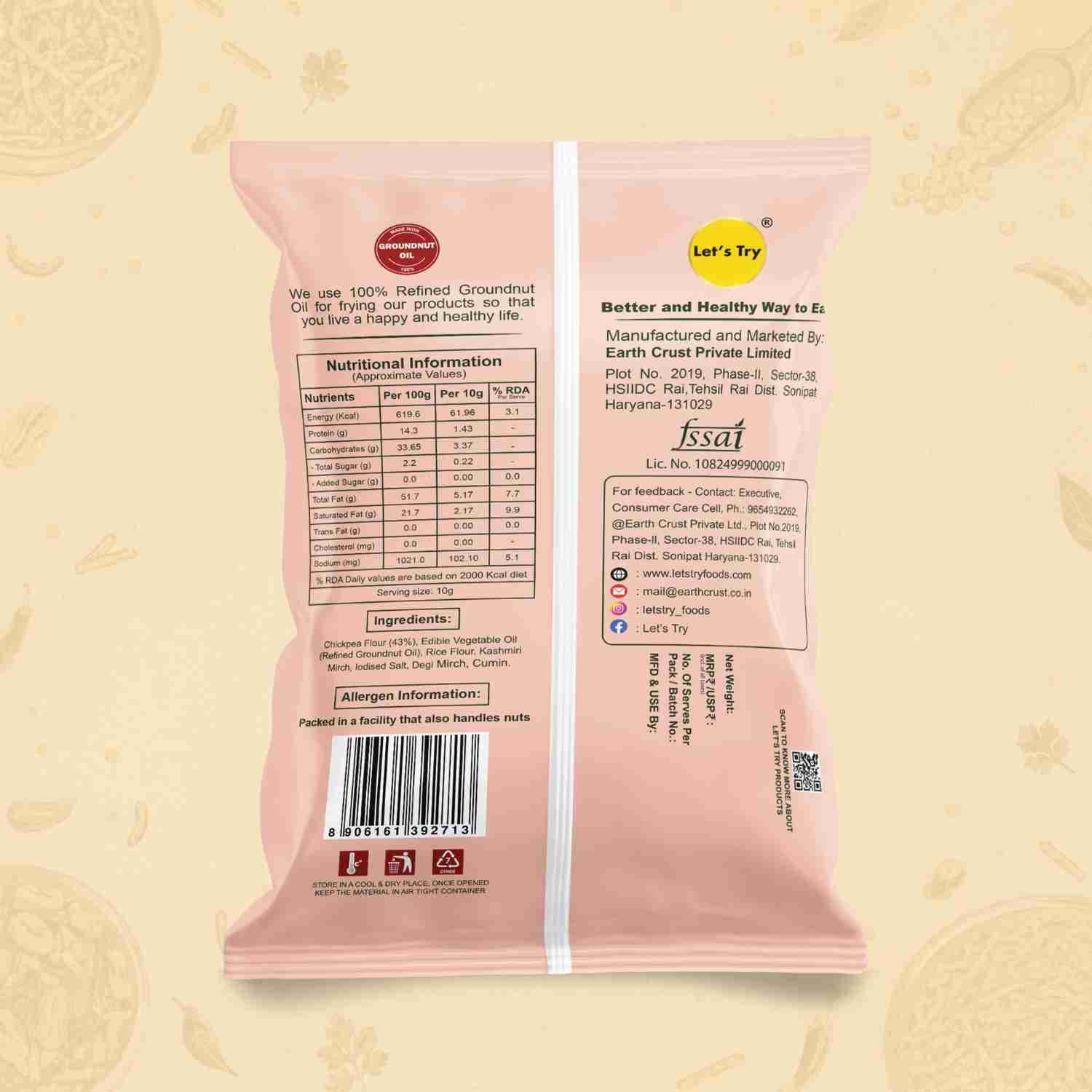 Teekha Gathiya Ingredients & Nutritional Label – No Palm Oil, No Maida Clean Label Healthy Namkeen | Let's Try Foods