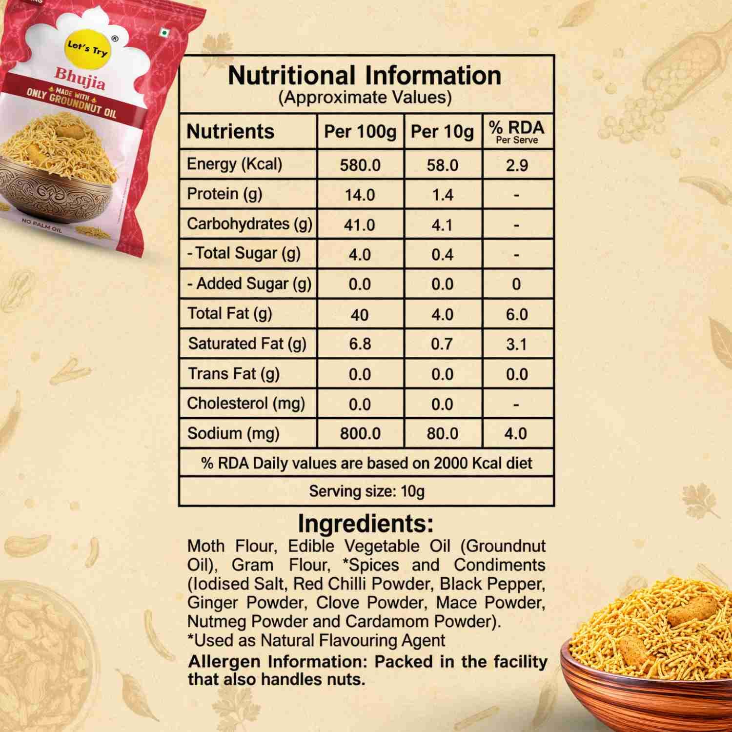 Bhujia Nutrition Facts – Calories & Ingredients | Healthy Healthy Namkeen | Let's Try Foods