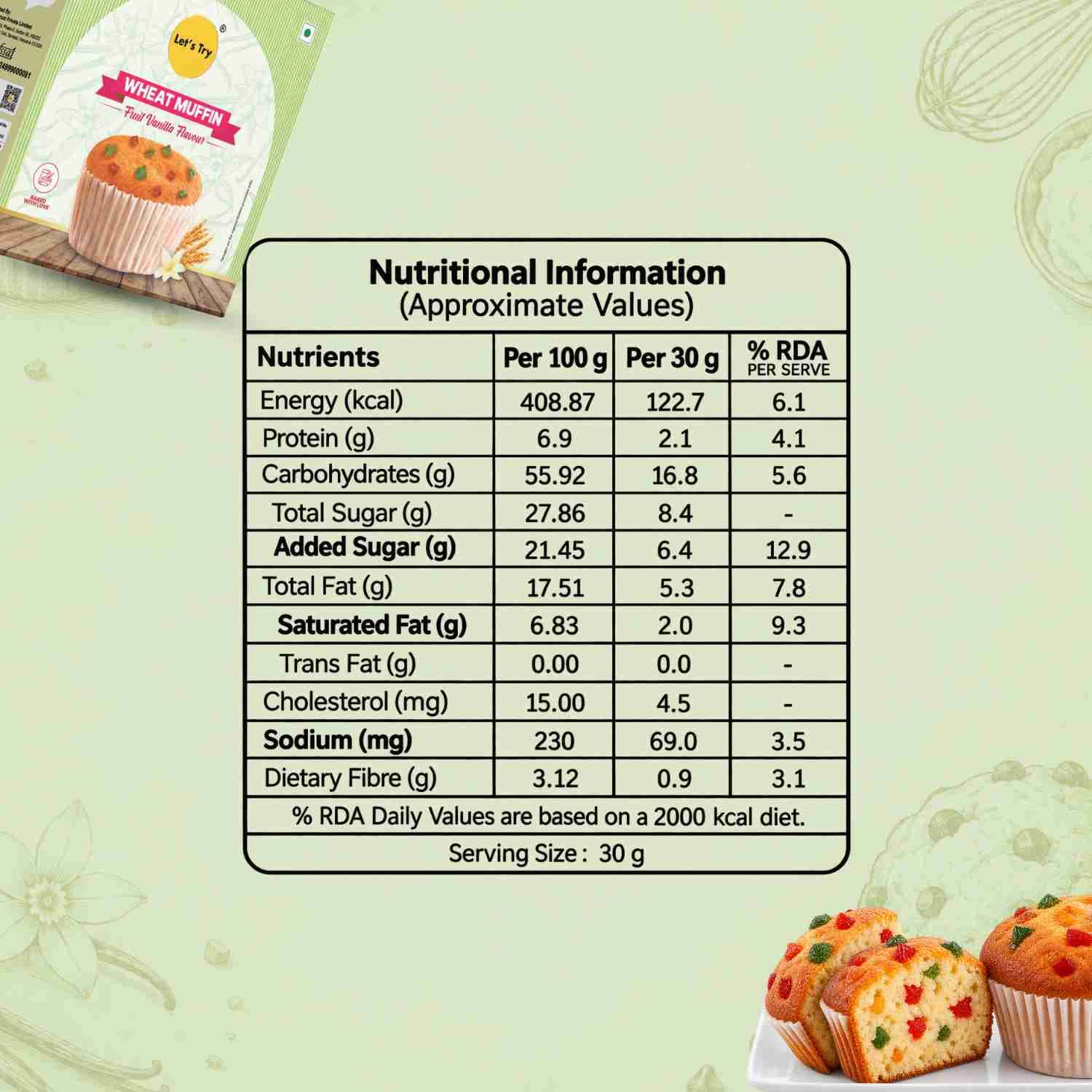 Wheat Muffin Fruit Vanilla Flavour Nutrition Facts – Calories & Ingredients | Healthy Healthy Baked Snack | Let's Try Foods