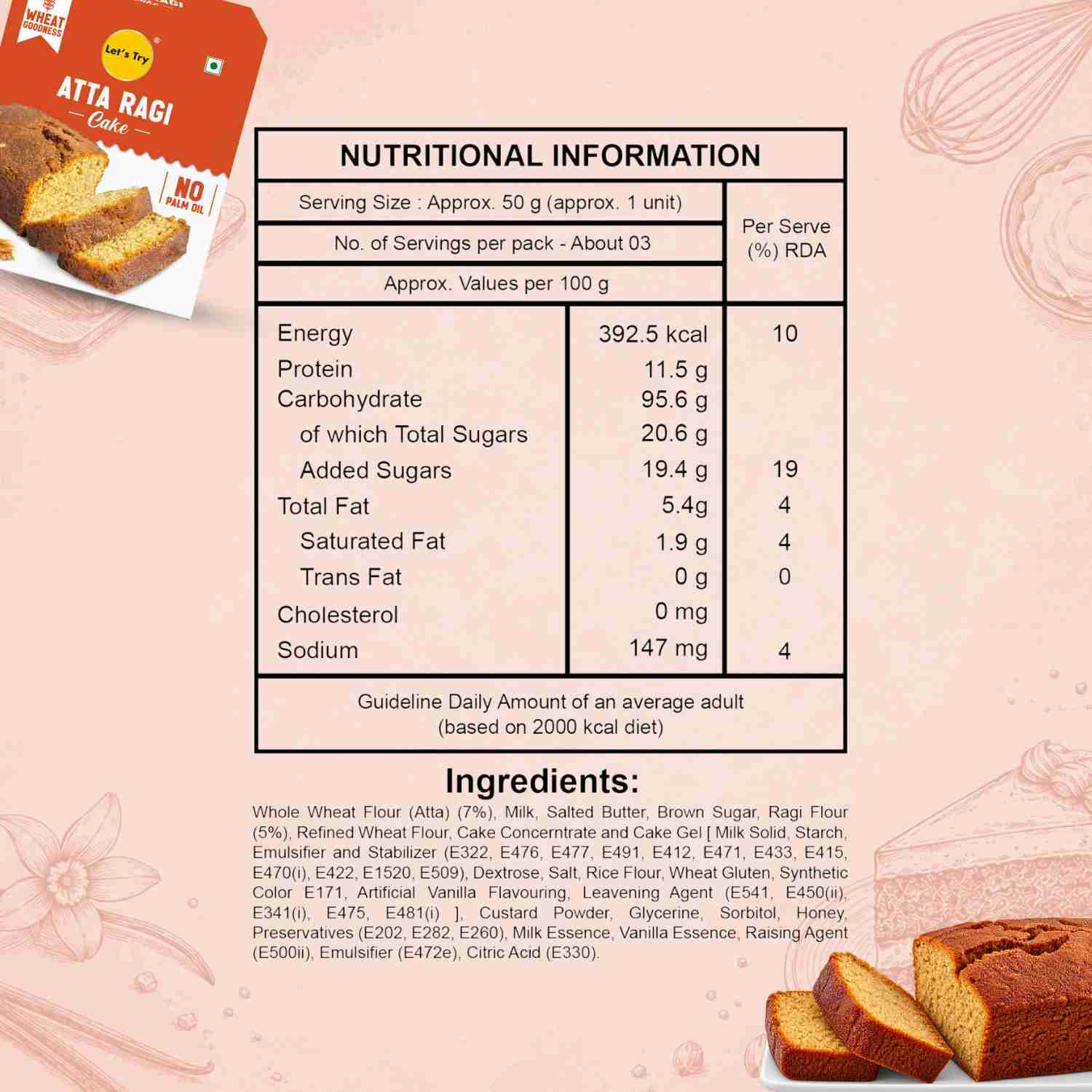 Atta Ragi Cake Nutrition Facts – Calories & Ingredients | Healthy Healthy Baked Snack | Let's Try Foods