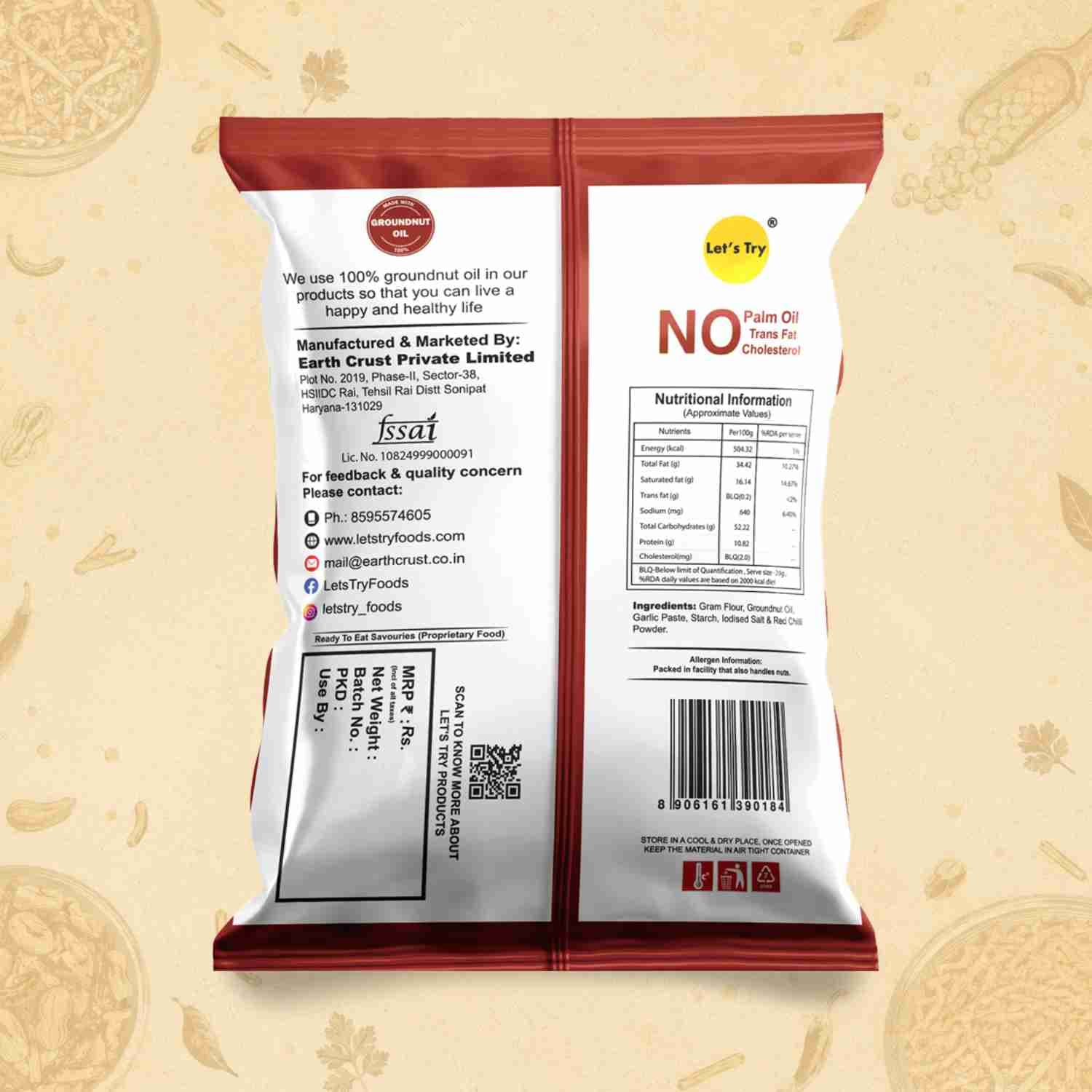 Garlic Bhujia Ingredients & Nutritional Label – No Palm Oil, No Maida Clean Label Healthy Namkeen | Let's Try Foods