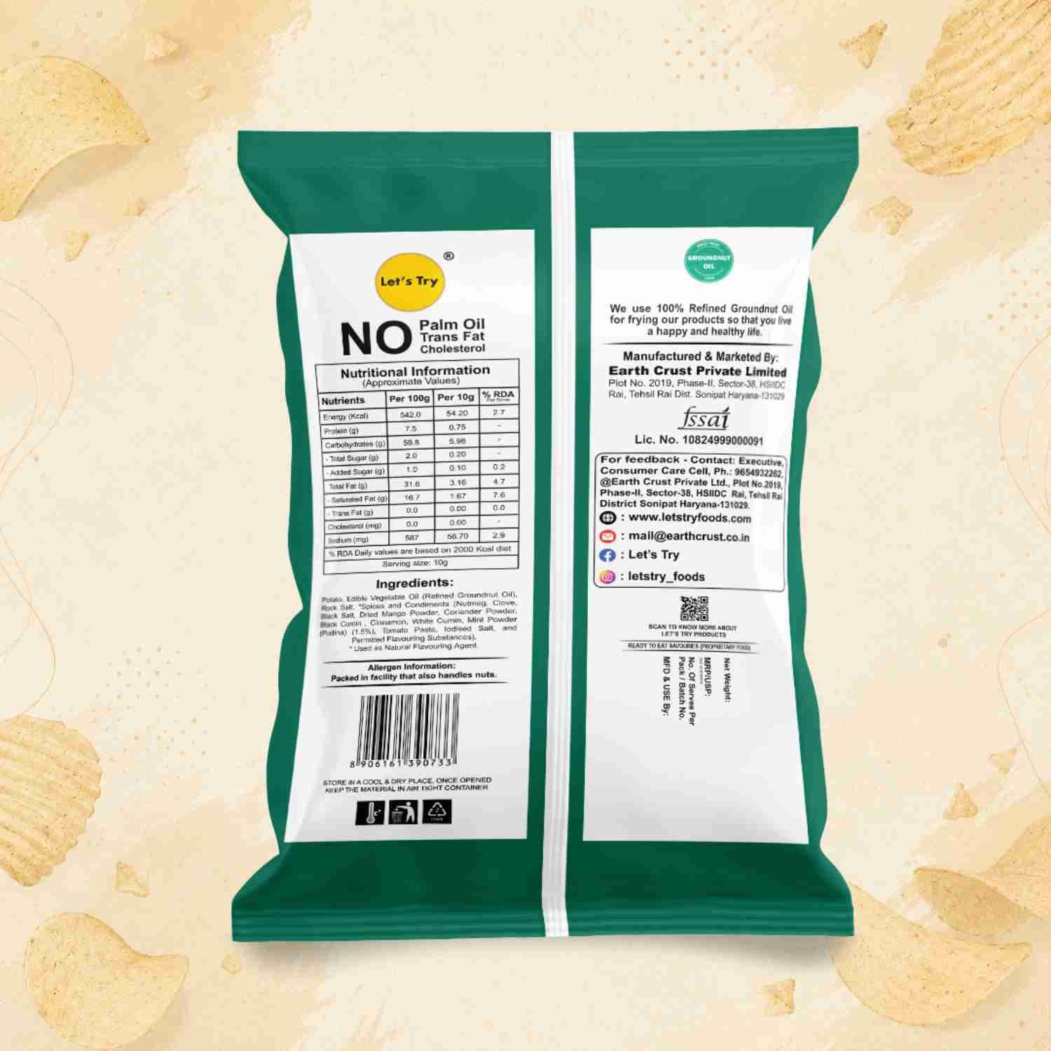 Pudina Potato Wafers Ingredients & Nutritional Label – No Palm Oil, No Maida Clean Label Healthy Chips | Let's Try Foods